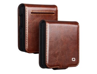 Qialino Samsung Galaxy Z Flip 8 hoesje - Leren Flipcase - Donkerbruin
