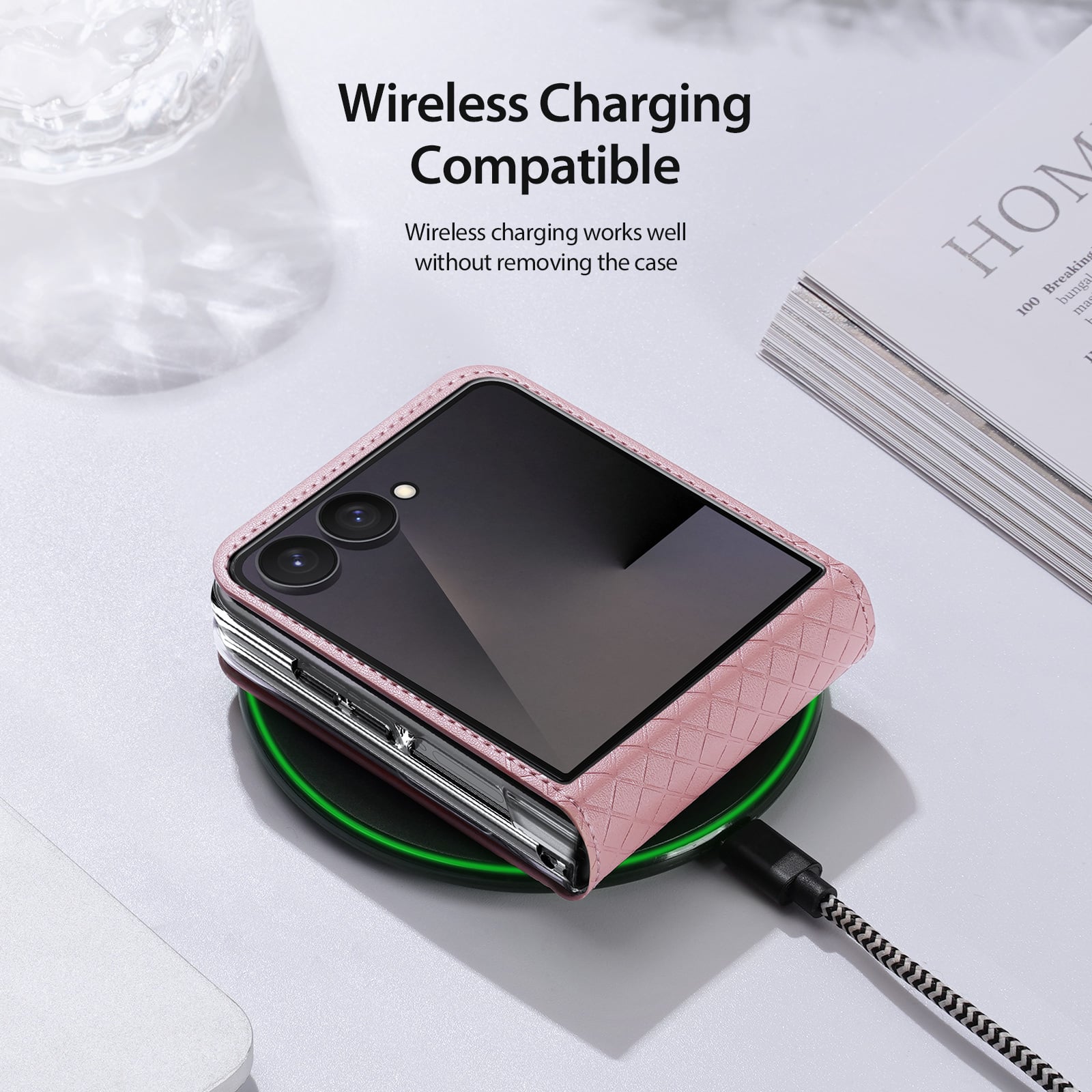 Samsung Galaxy Z Flip 8 Leren hoes Backcover - Lichtroze