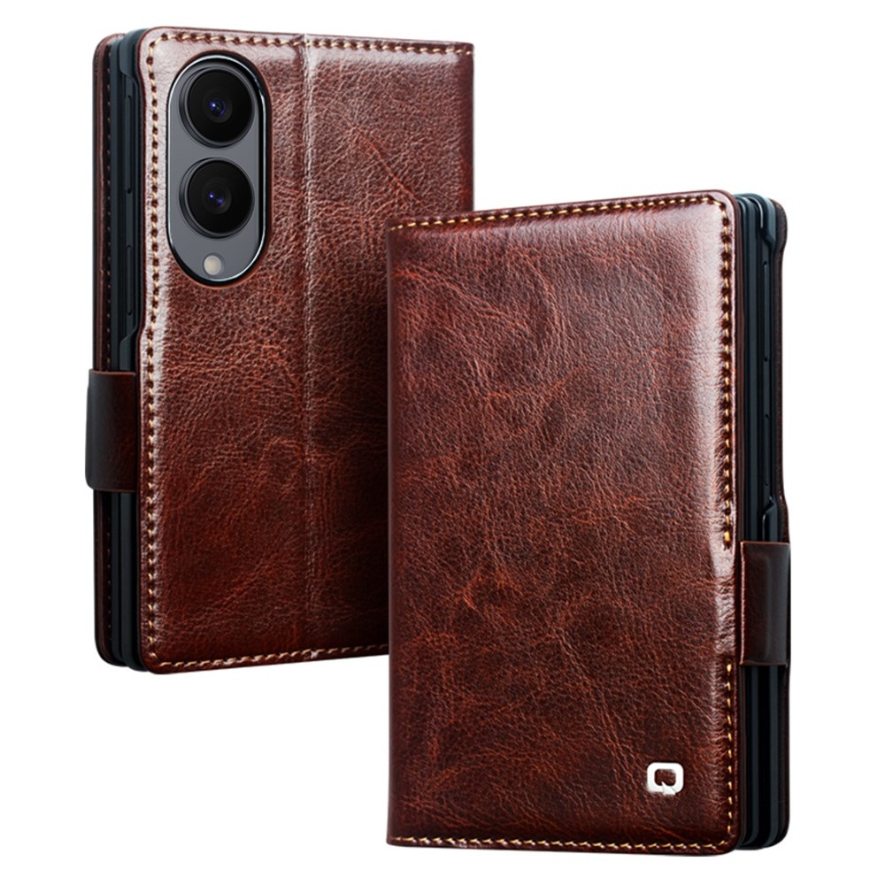 Qialino Samsung Galaxy Z Fold 8 hoesje - Leren bookcase - Donkerbruin
