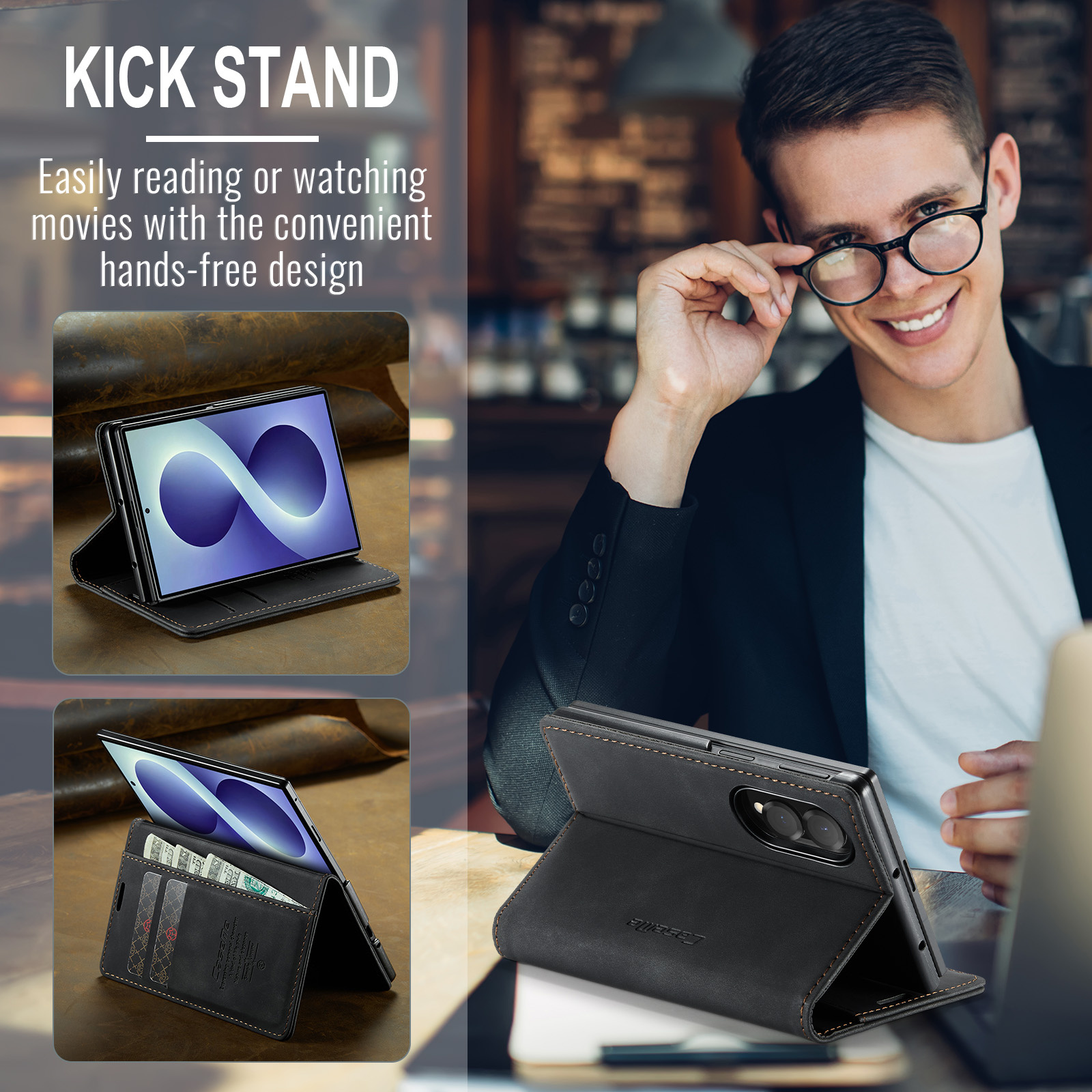 Samsung Galaxy Z Fold 8 bookcase stand hoes - Zwart