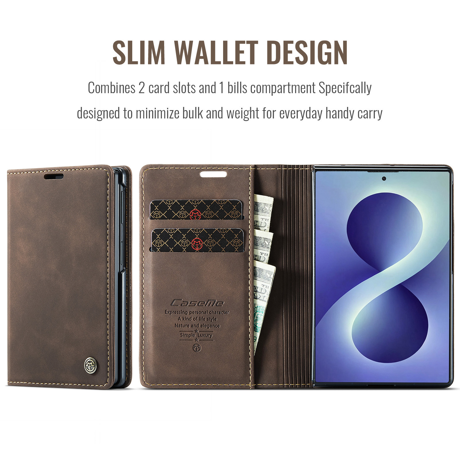 Samsung Galaxy Z Fold 8 bookcase stand hoes - Coffee