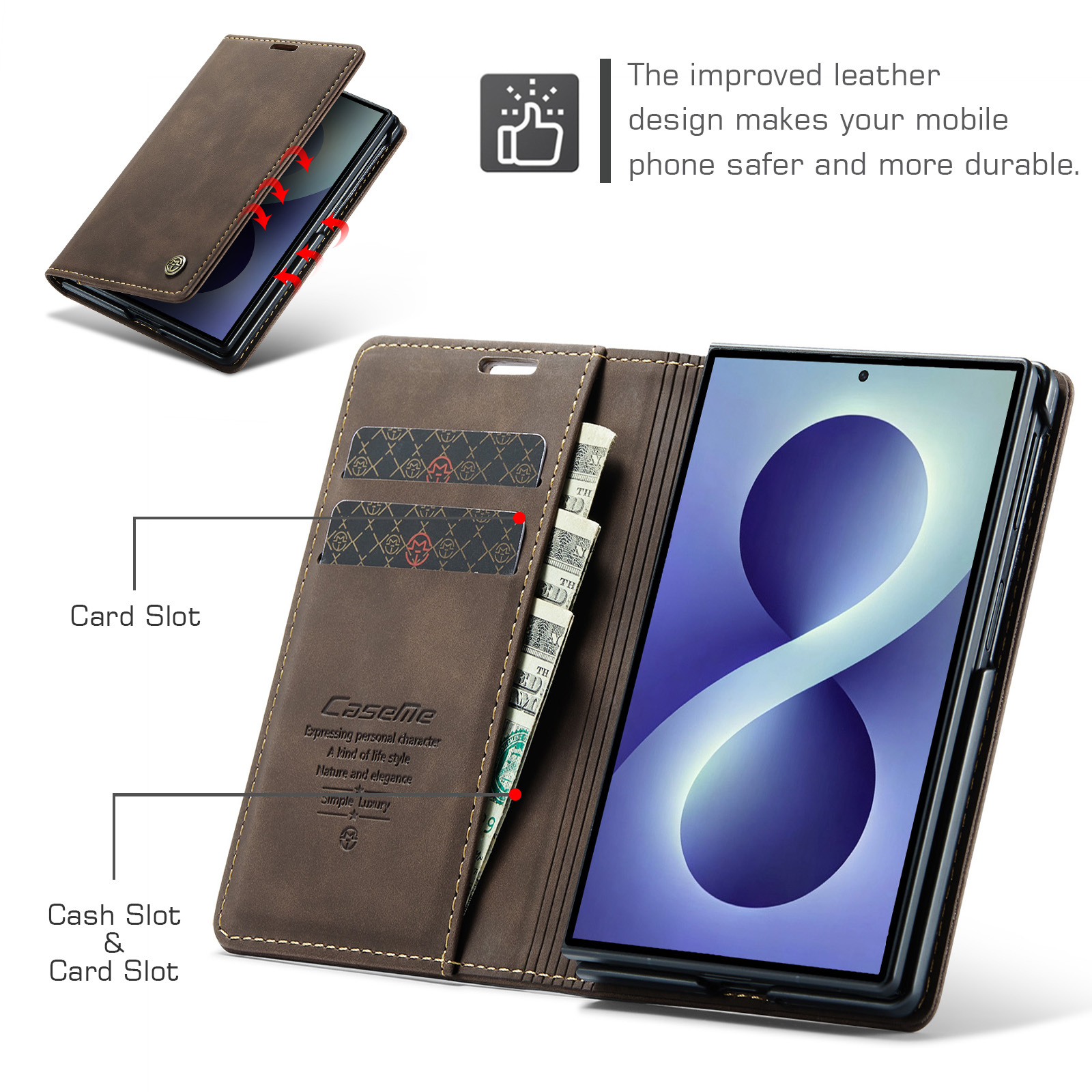 Samsung Galaxy Z Fold 8 bookcase stand hoes - Coffee
