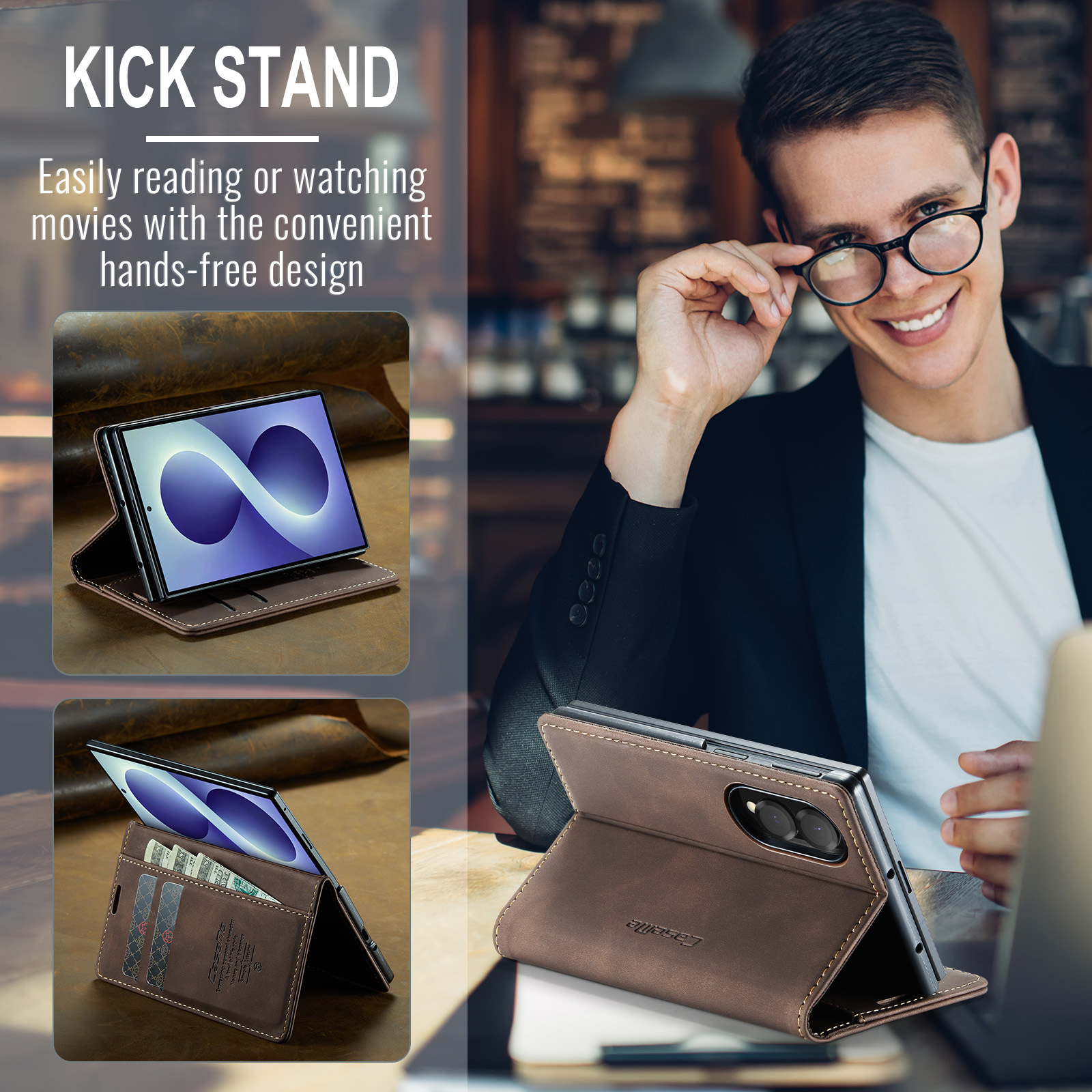 Samsung Galaxy Z Fold 8 bookcase stand hoes - Coffee