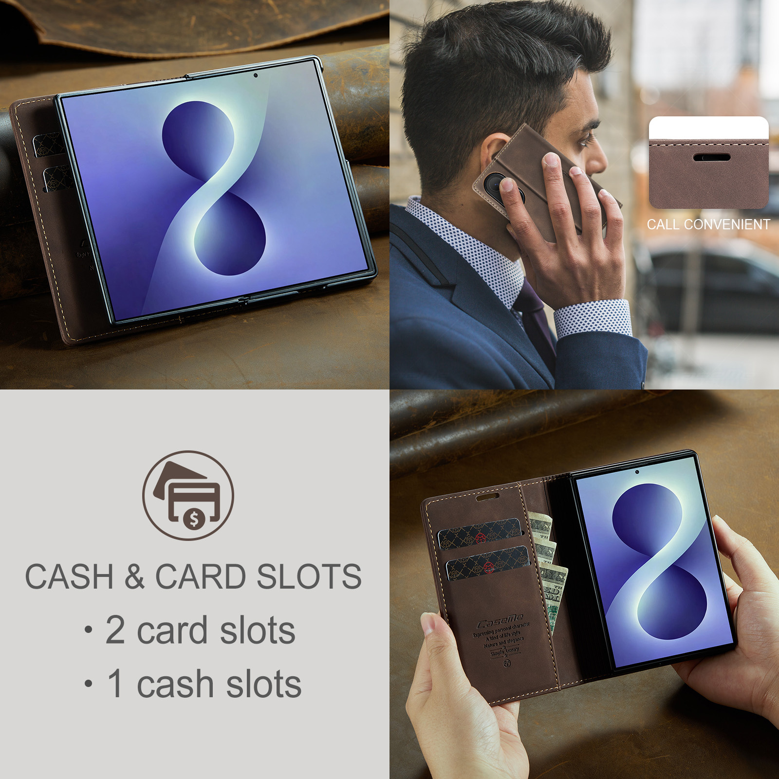 Samsung Galaxy Z Fold 8 bookcase stand hoes - Coffee