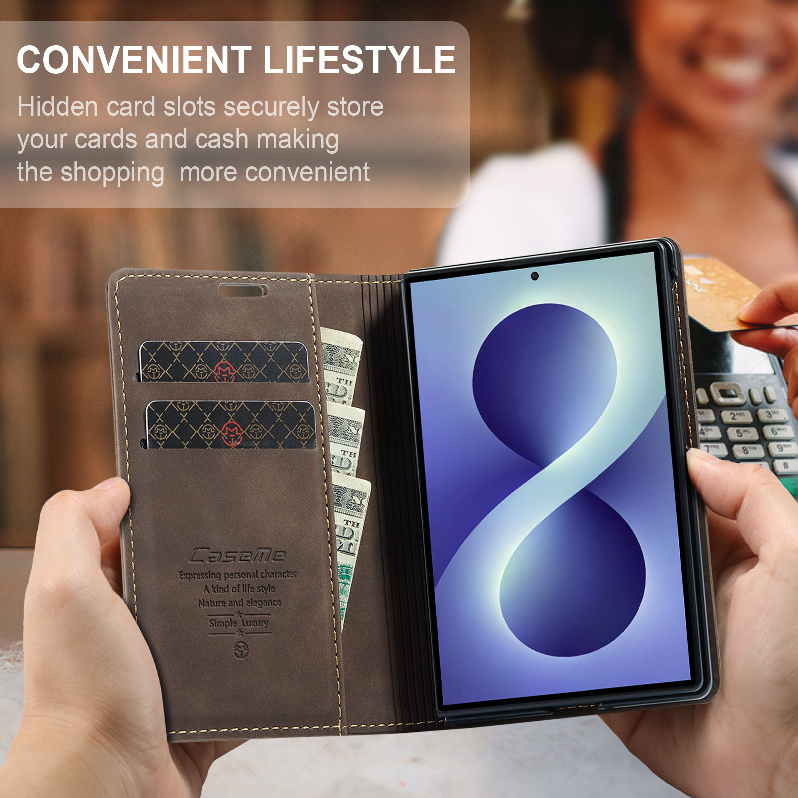 Samsung Galaxy Z Fold 8 bookcase stand hoes - Coffee