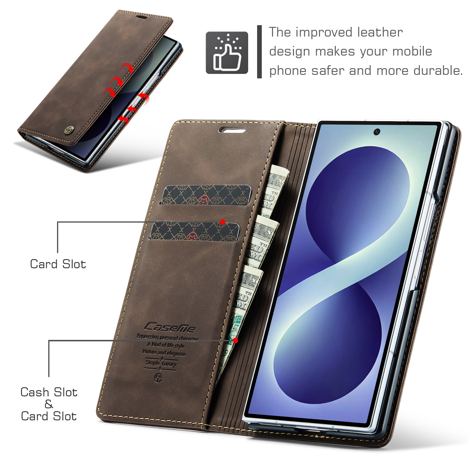 Samsung Galaxy Z Fold 8 Ultra bookcase stand hoes - Coffee