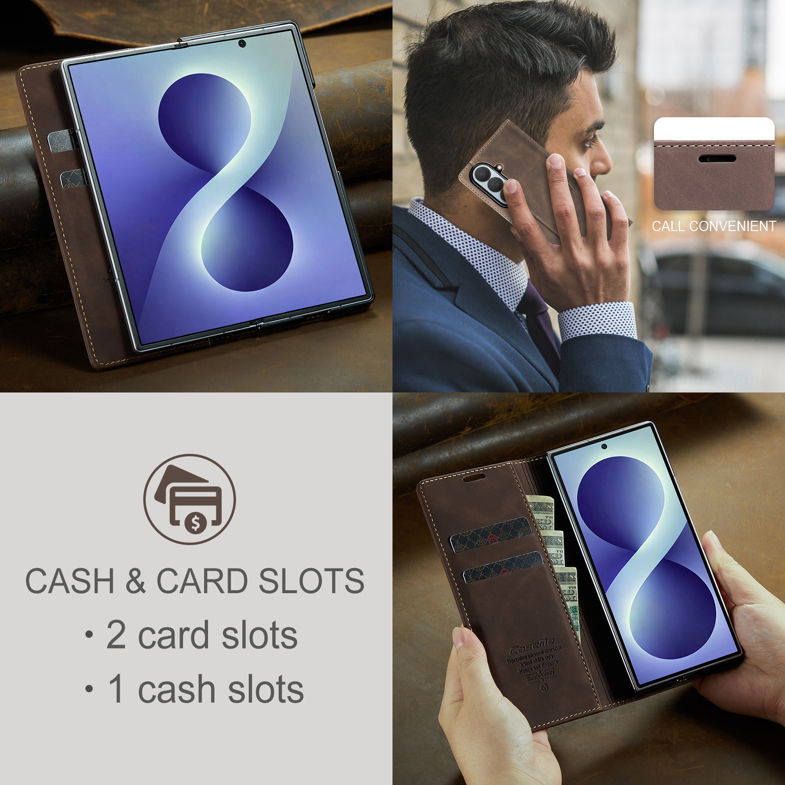 Samsung Galaxy Z Fold 8 Ultra bookcase stand hoes - Coffee