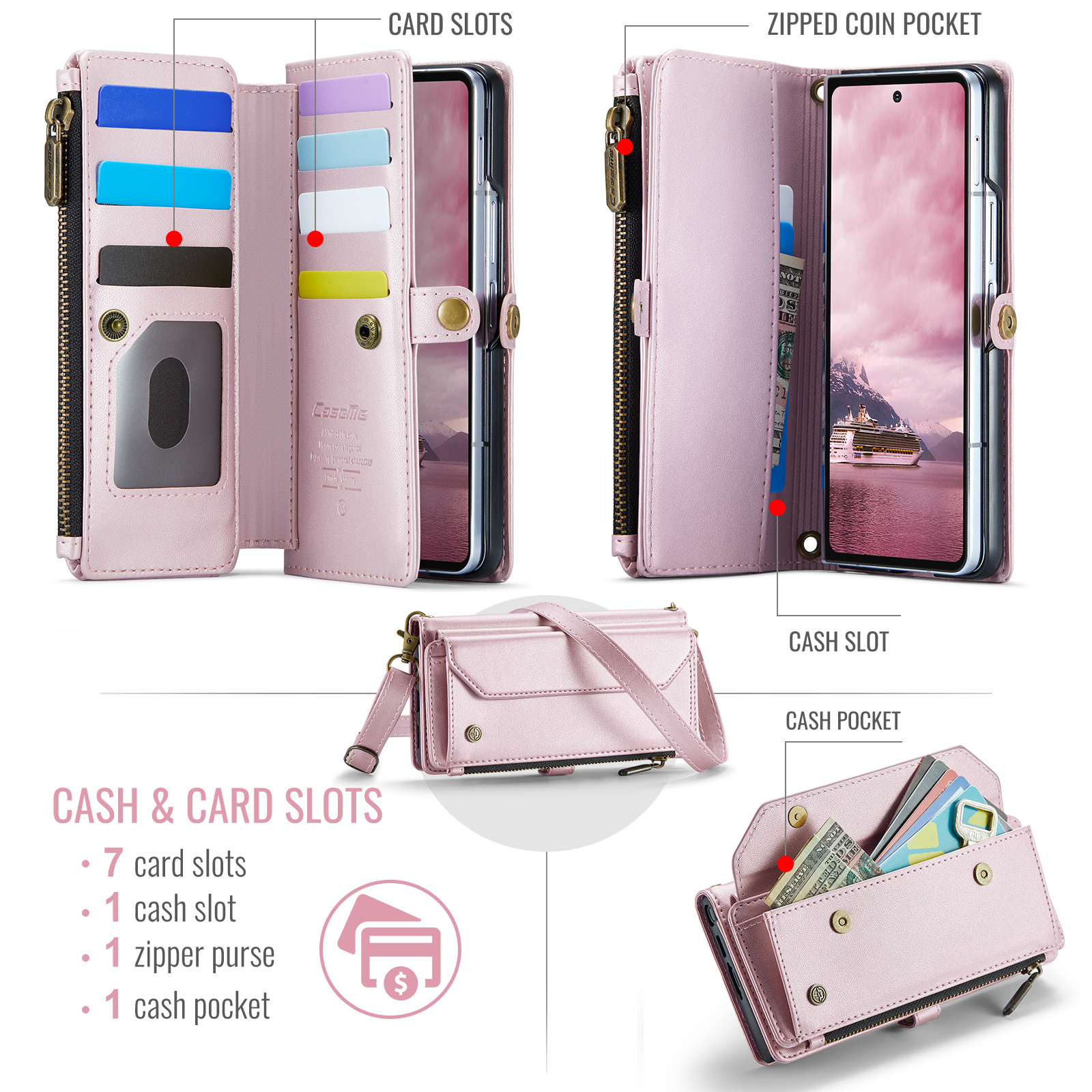 Samsung Galaxy Z Fold 8 Ultra hoesje portemonnee tasje - Lichtroze