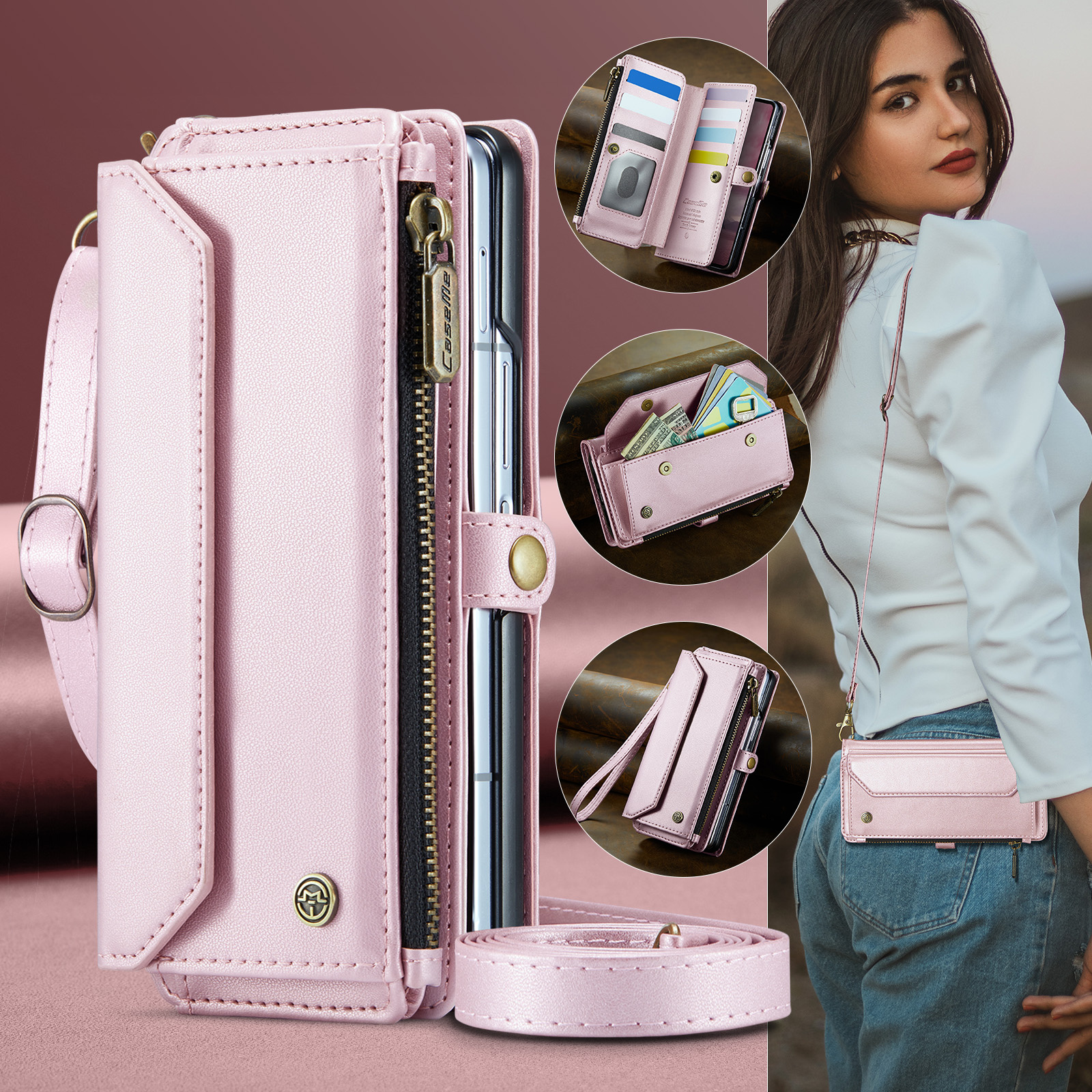 Samsung Galaxy Z Fold 8 Ultra hoesje portemonnee tasje - Lichtroze