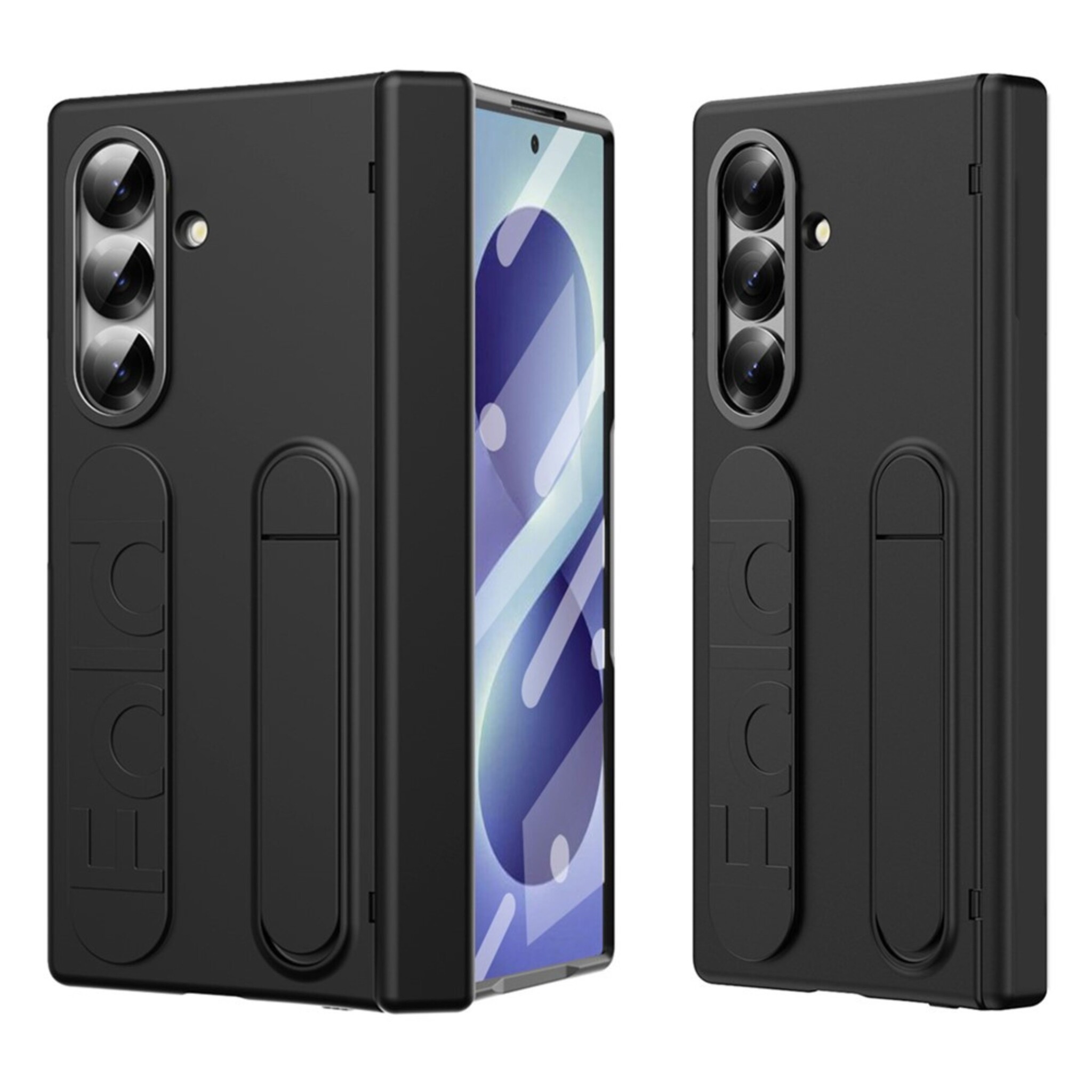 Samsung Galaxy Z Fold 8 Ultra Backcover hoes met Kickstand, Grip Ring en Comfortabele Polsband - Zwart
