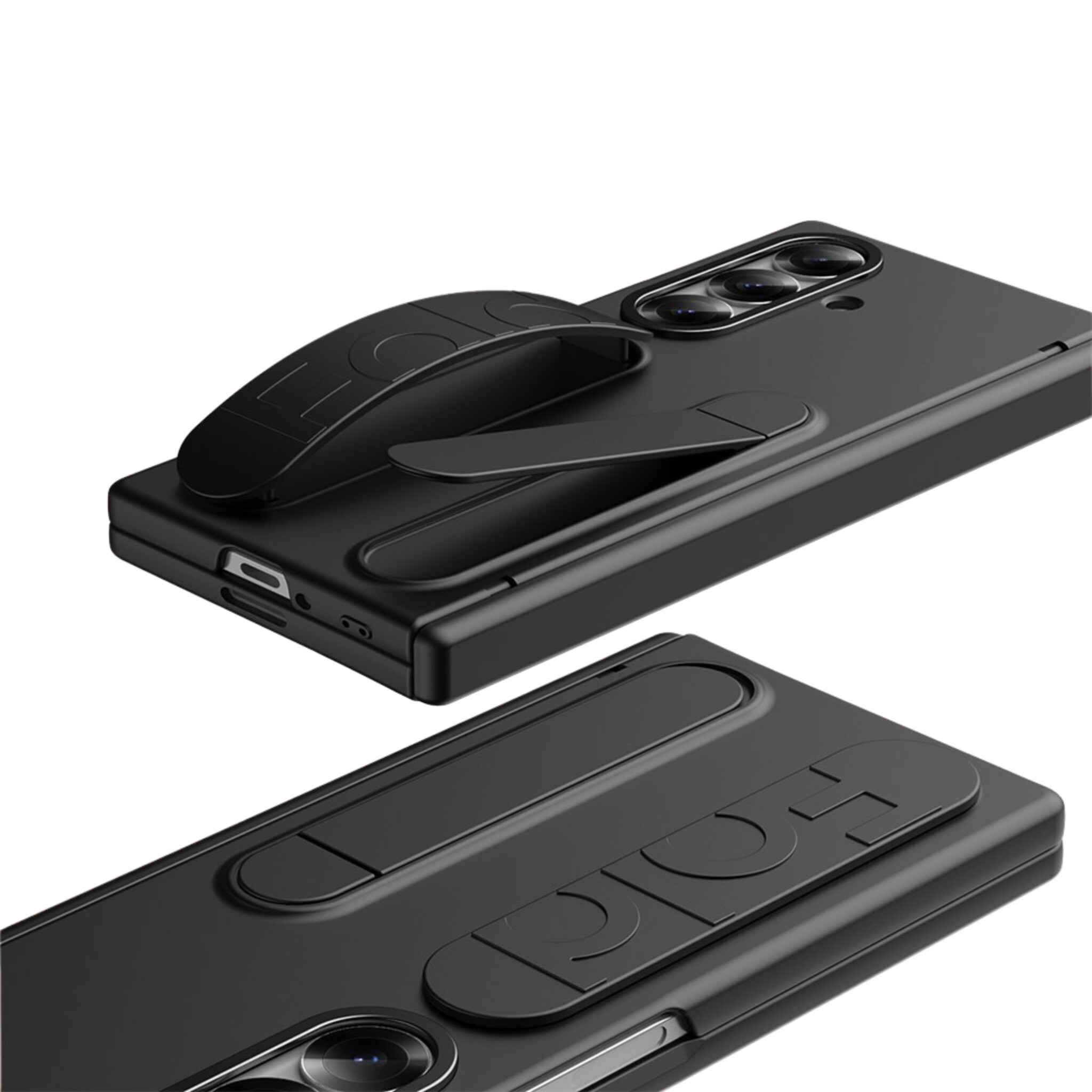 Samsung Galaxy Z Fold 8 Ultra Backcover hoes met Kickstand, Grip Ring en Comfortabele Polsband - Zwart
