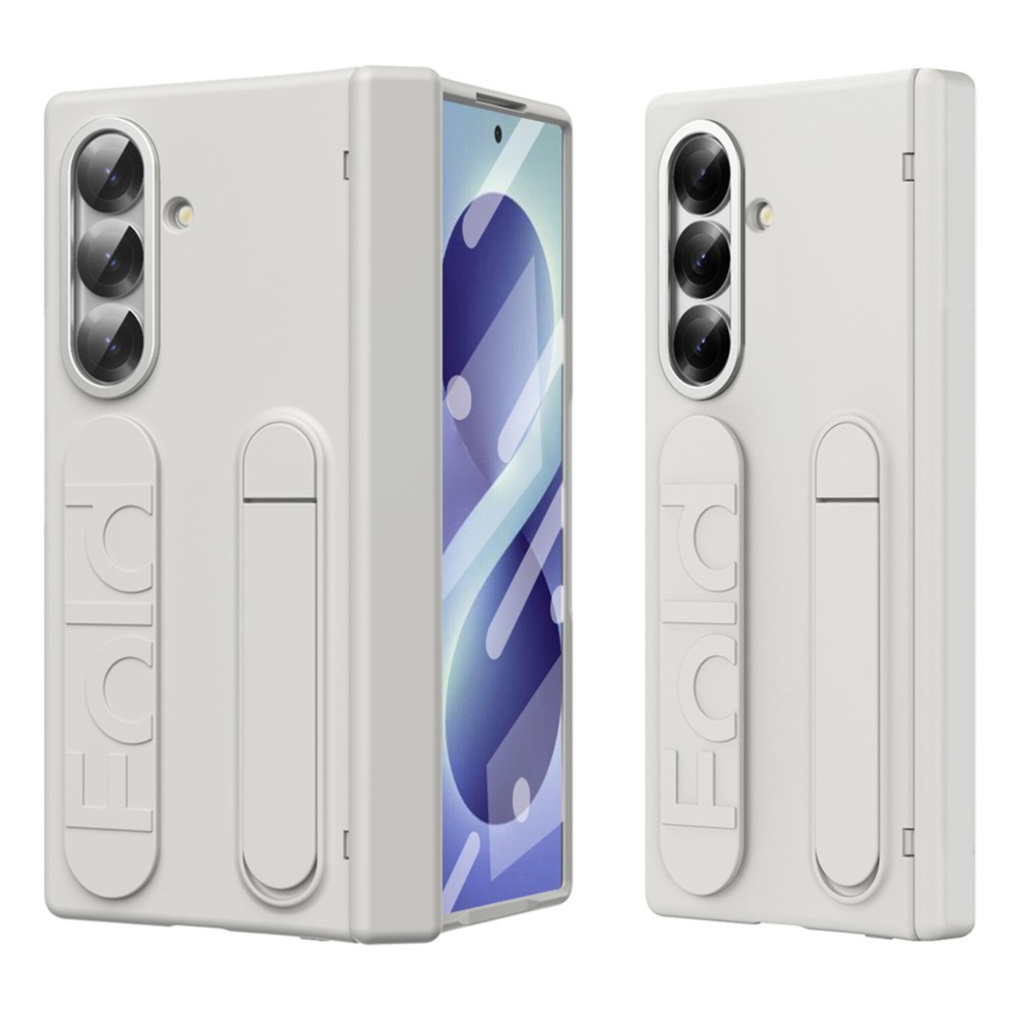 Samsung Galaxy Z Fold 8 Ultra Backcover hoes met Kickstand, Grip Ring en Comfortabele Polsband - Beige