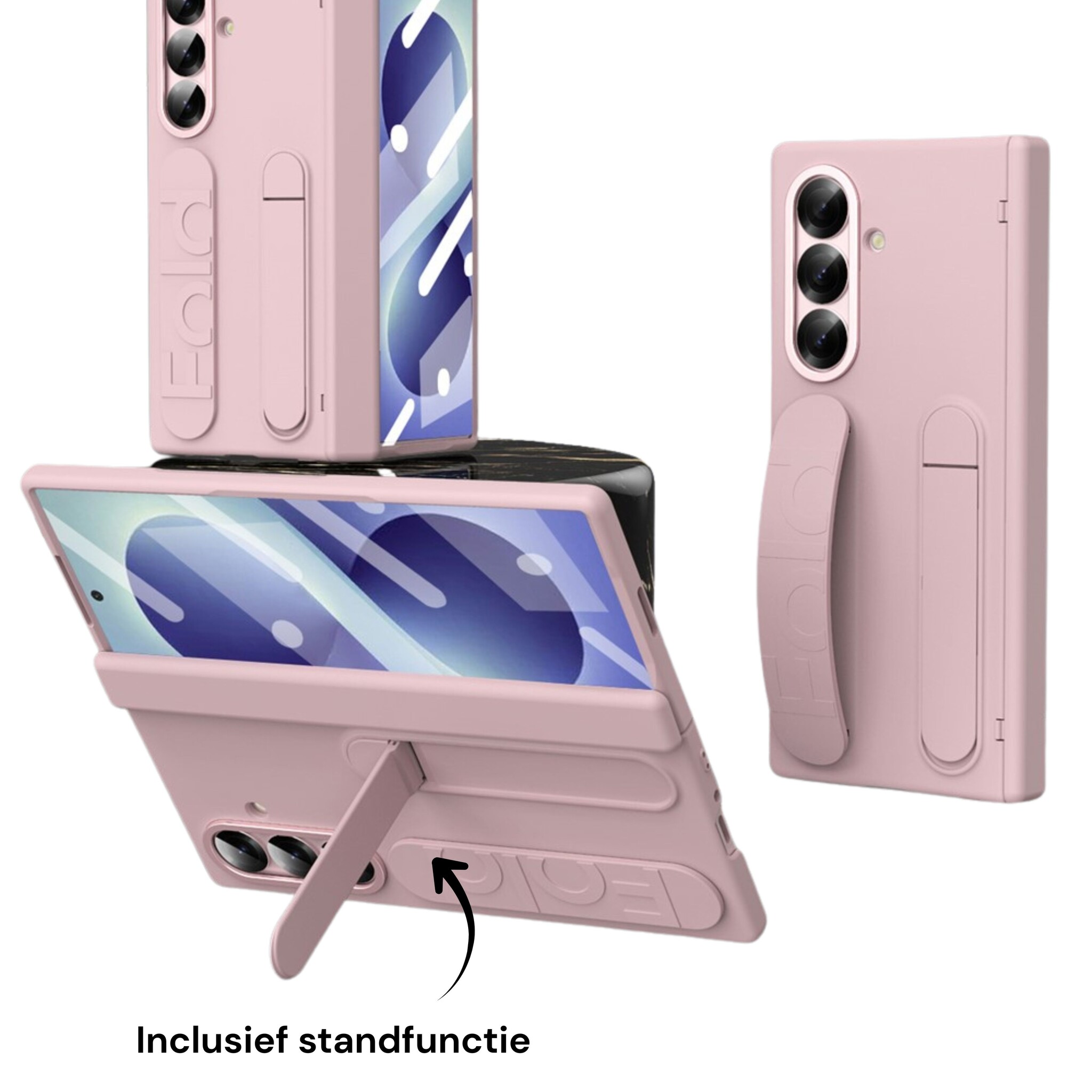 Samsung Galaxy Z Fold 8 Ultra Backcover hoes met Kickstand, Grip Ring en Comfortabele Polsband - Roze