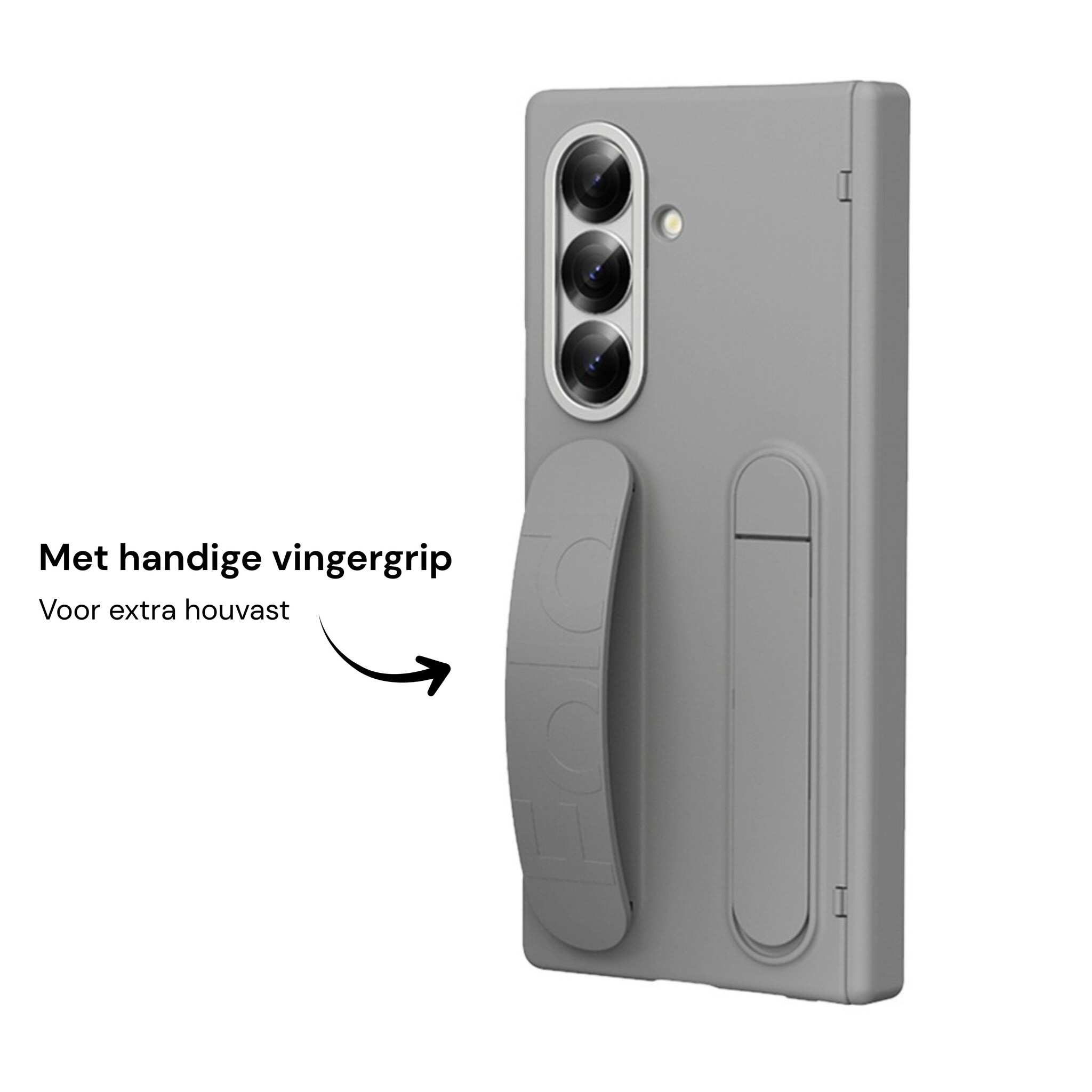 Samsung Galaxy Z Fold 8 Ultra Backcover hoes met Kickstand, Grip Ring en Comfortabele Polsband - Grijs