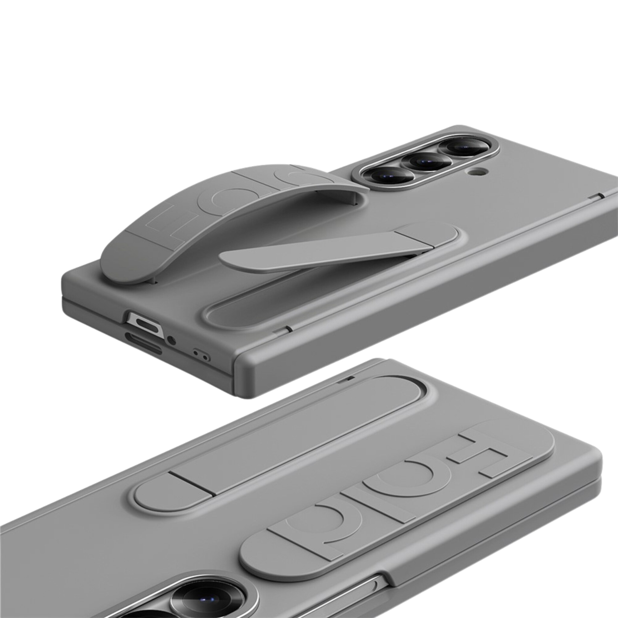 Samsung Galaxy Z Fold 8 Ultra Backcover hoes met Kickstand, Grip Ring en Comfortabele Polsband - Grijs