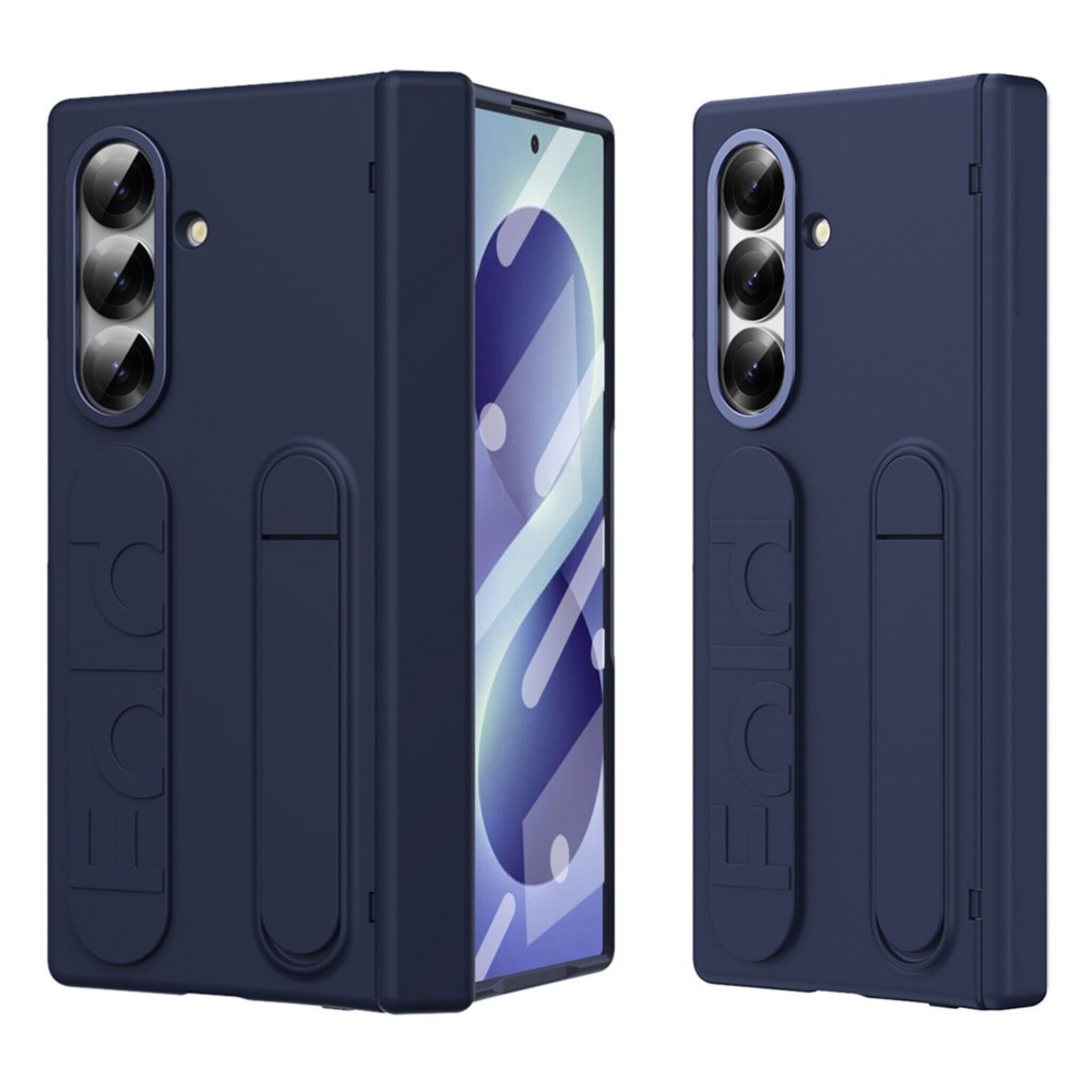 Samsung Galaxy Z Fold 8 Ultra Backcover hoes met Kickstand, Grip Ring en Comfortabele Polsband - Donkerblauw