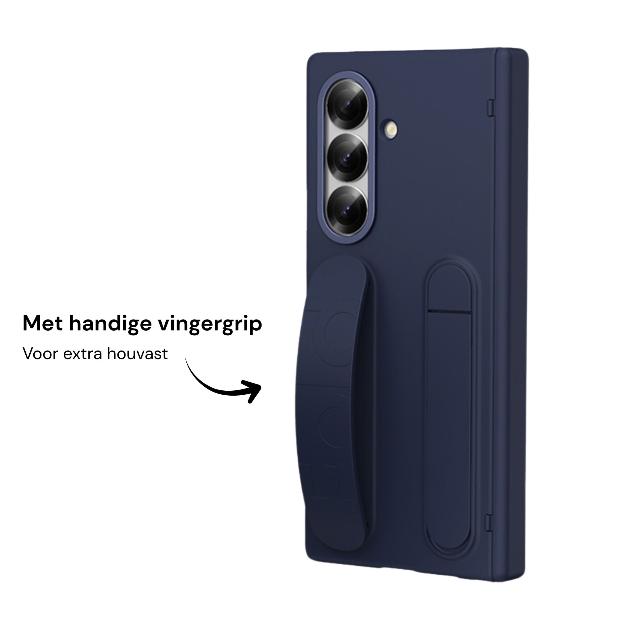 Samsung Galaxy Z Fold 8 Ultra Backcover hoes met Kickstand, Grip Ring en Comfortabele Polsband - Donkerblauw