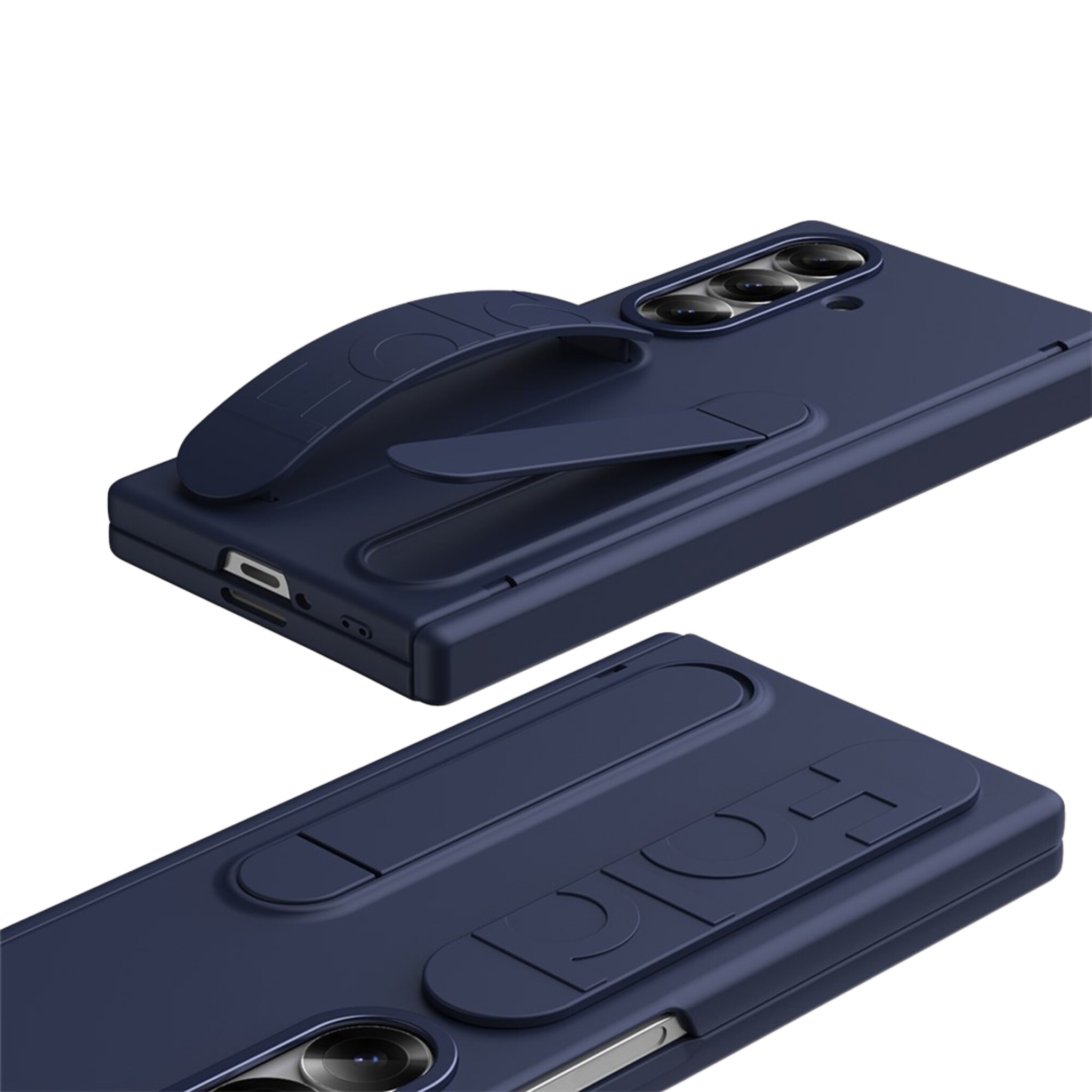 Samsung Galaxy Z Fold 8 Ultra Backcover hoes met Kickstand, Grip Ring en Comfortabele Polsband - Donkerblauw
