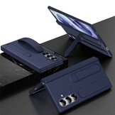 Samsung Galaxy Z Fold 8 Ultra Backcover hoes met Kickstand, Grip Ring en Comfortabele Polsband - Donkerblauw