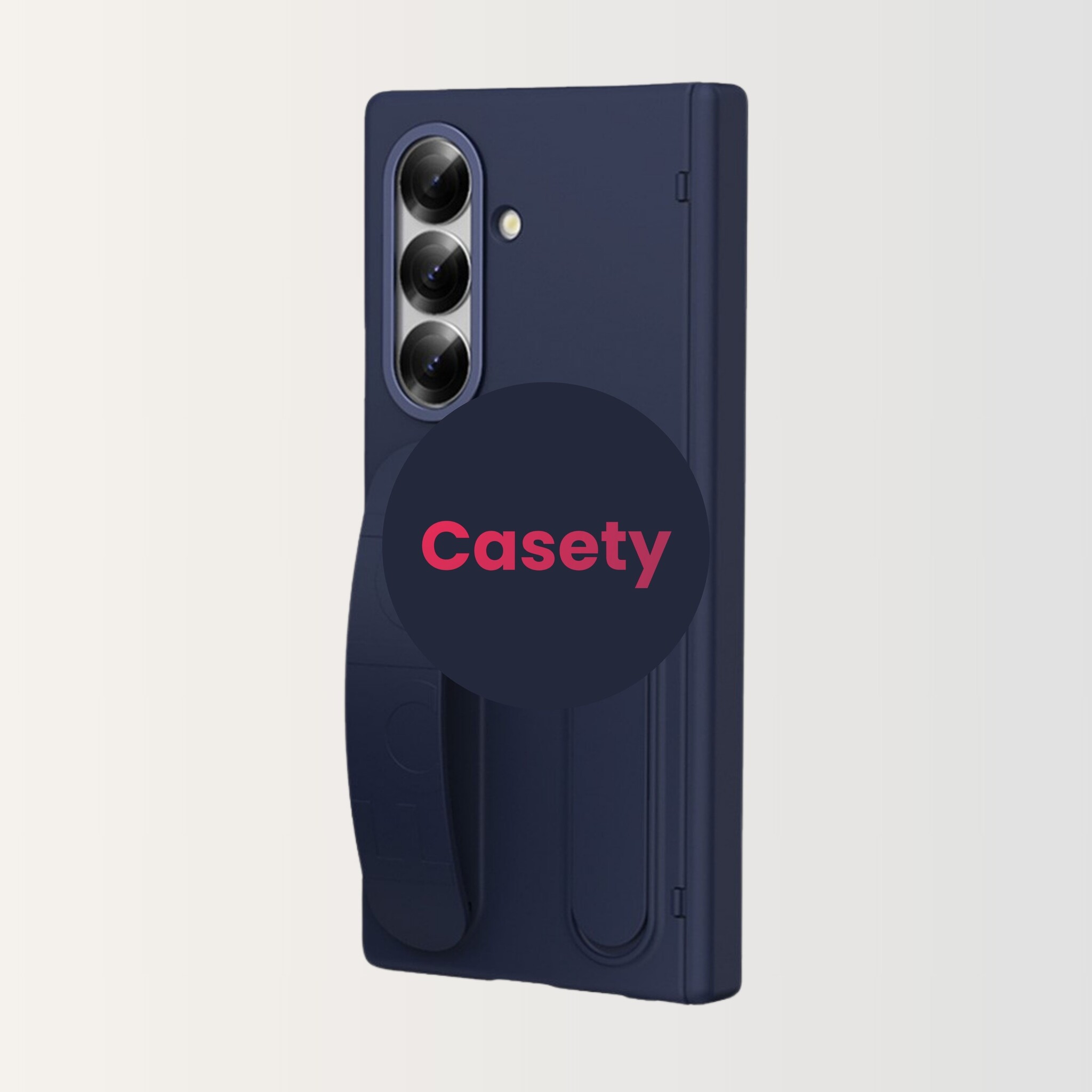 Samsung Galaxy Z Fold 8 Ultra Backcover hoes met Kickstand, Grip Ring en Comfortabele Polsband - Donkerblauw