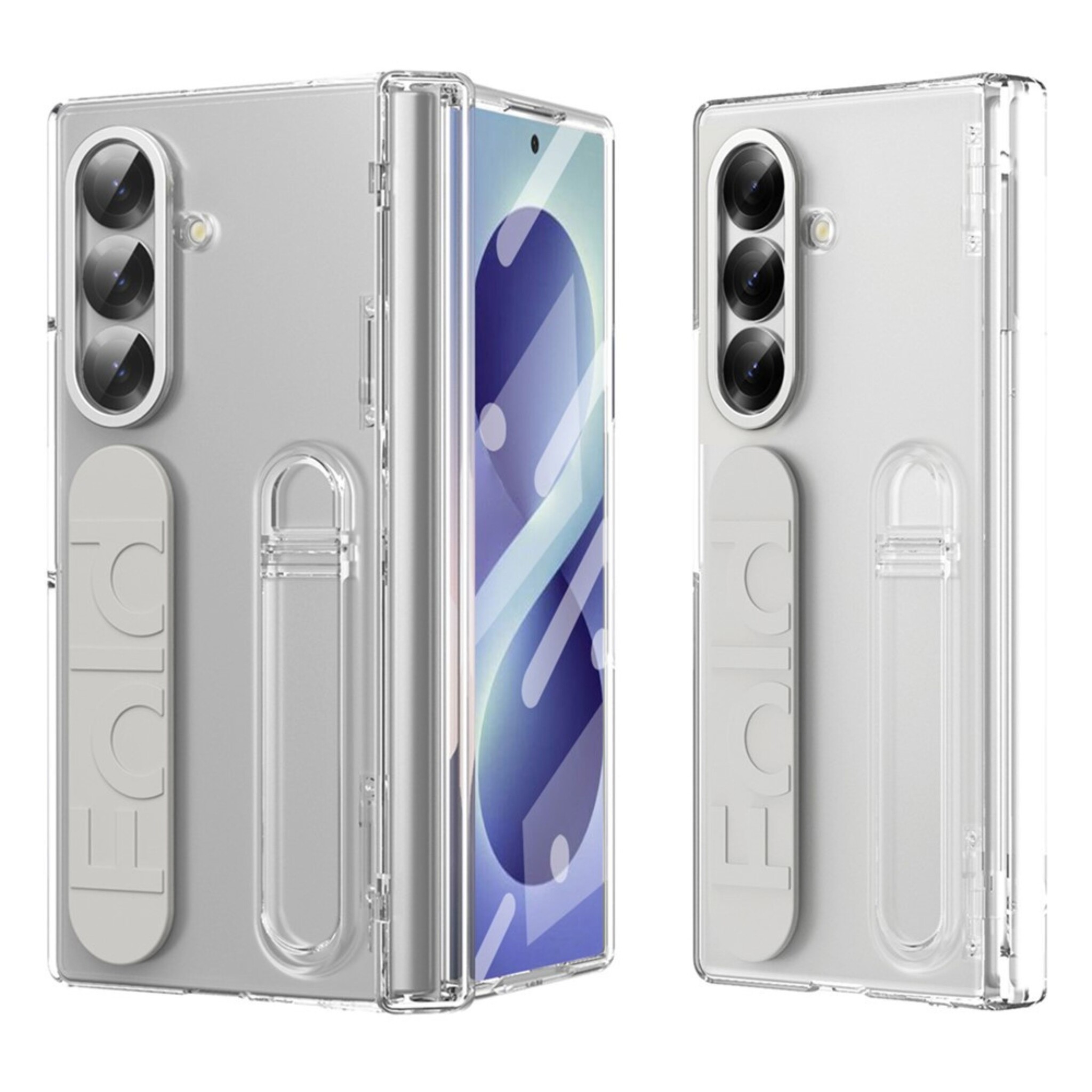 Samsung Galaxy Z Fold 8 Ultra Backcover hoes met Kickstand, Grip Ring en Comfortabele Polsband - Transparant
