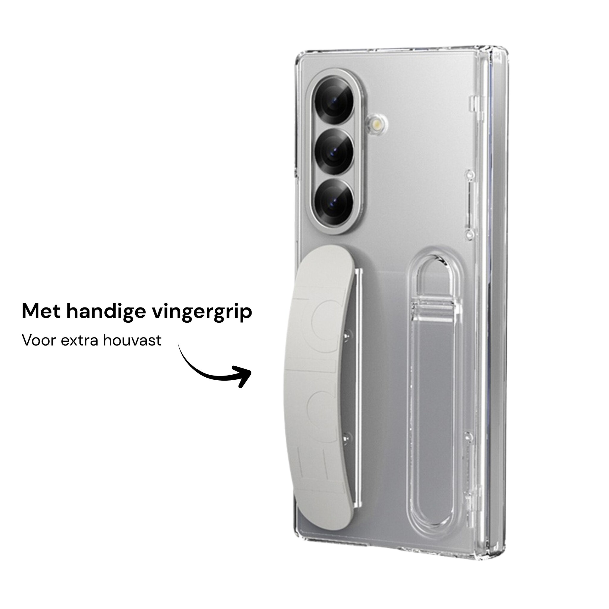 Samsung Galaxy Z Fold 8 Ultra Backcover hoes met Kickstand, Grip Ring en Comfortabele Polsband - Transparant