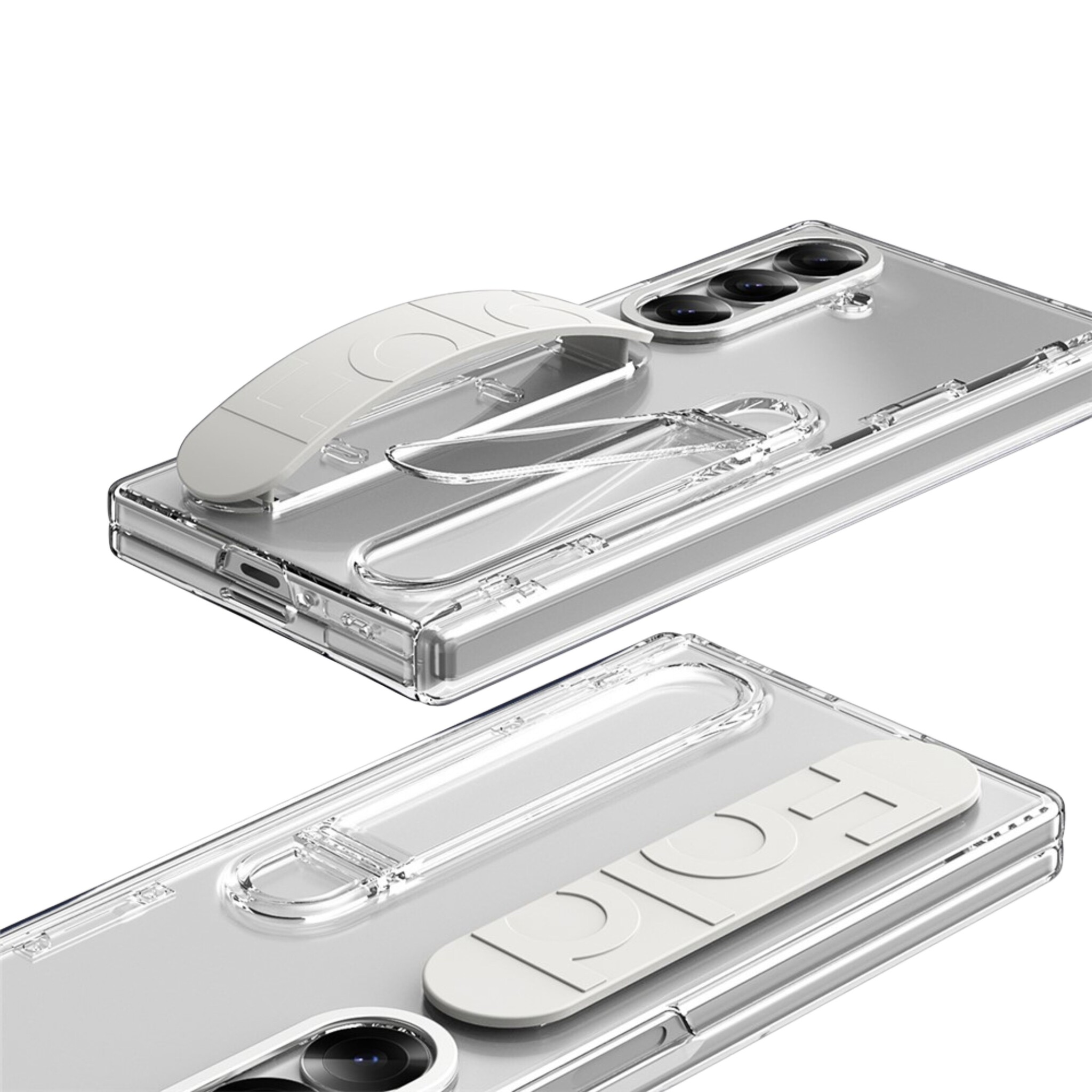Samsung Galaxy Z Fold 8 Ultra Backcover hoes met Kickstand, Grip Ring en Comfortabele Polsband - Transparant