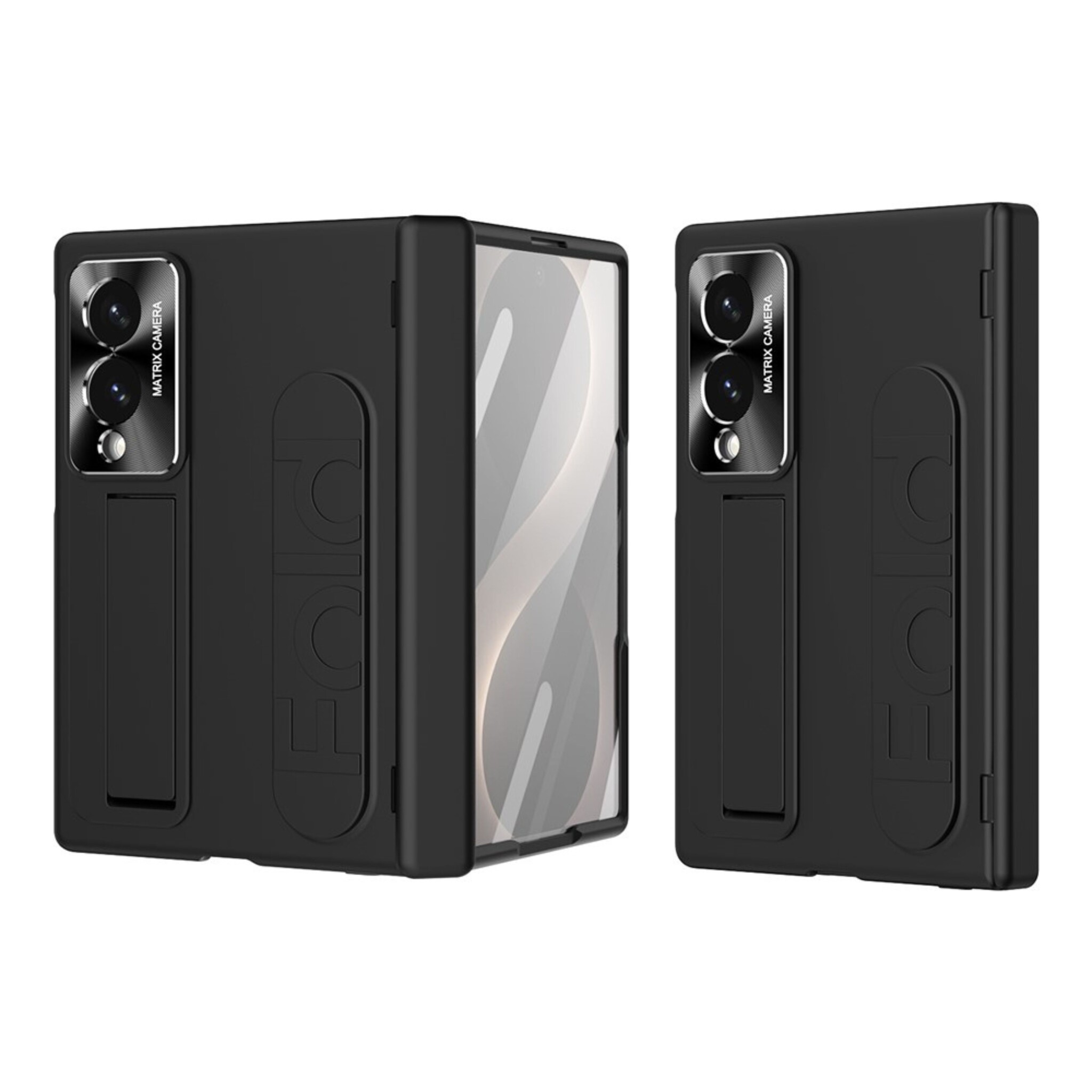 Samsung Galaxy Z Fold 8 Backcover hoes met Kickstand, Grip Ring en Comfortabele Polsband - Zwart