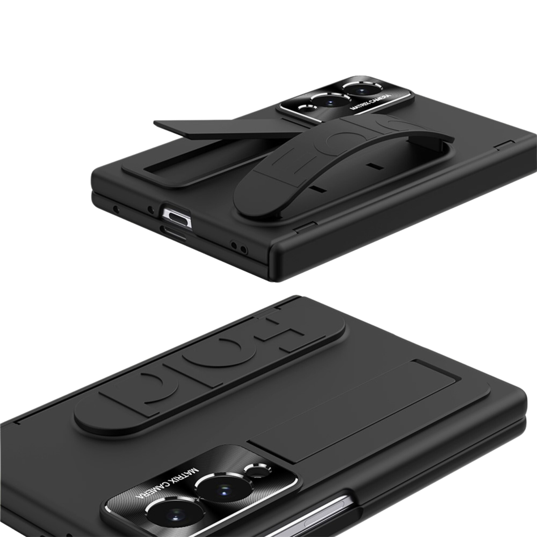 Samsung Galaxy Z Fold 8 Backcover hoes met Kickstand, Grip Ring en Comfortabele Polsband - Zwart