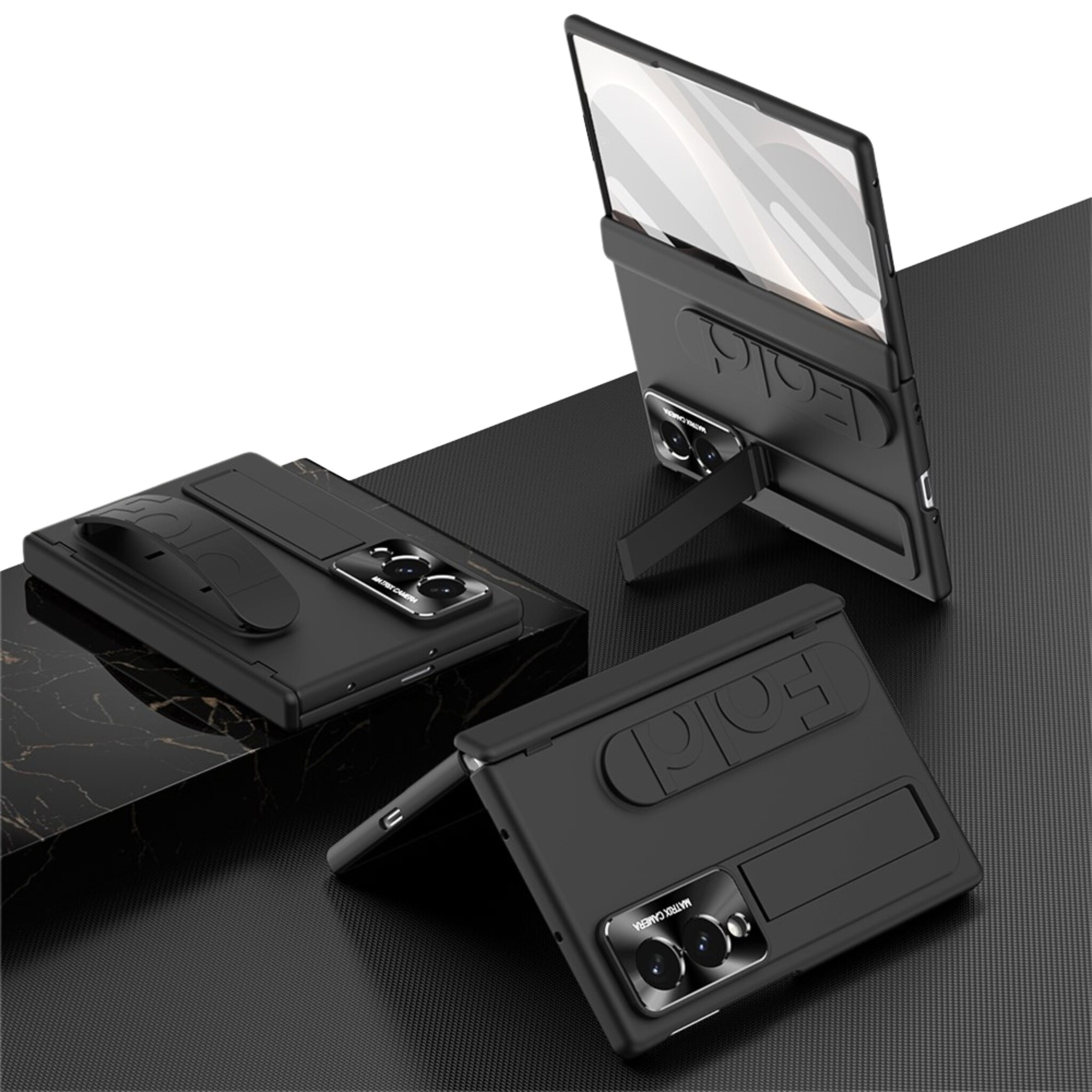Samsung Galaxy Z Fold 8 Backcover hoes met Kickstand, Grip Ring en Comfortabele Polsband - Zwart