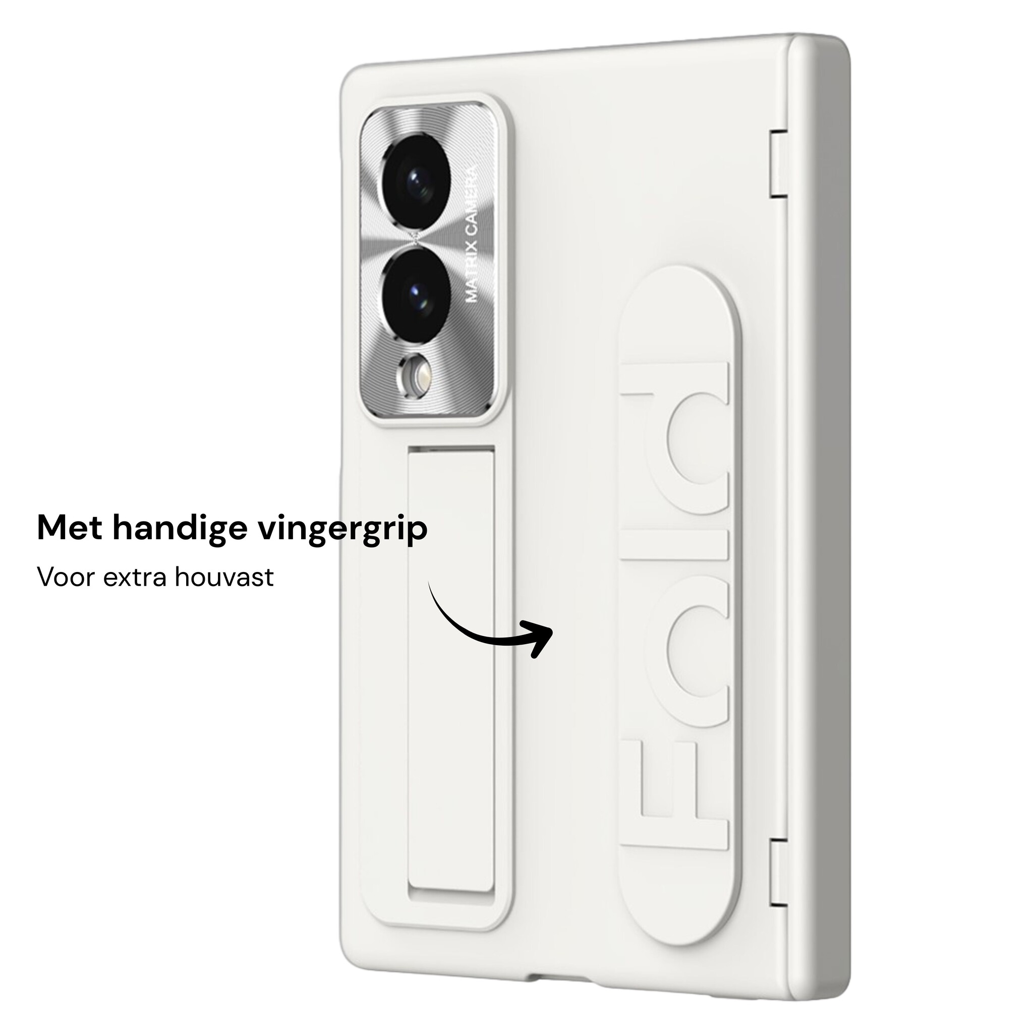 Samsung Galaxy Z Fold 8 Backcover hoes met Kickstand, Grip Ring en Comfortabele Polsband - Beige