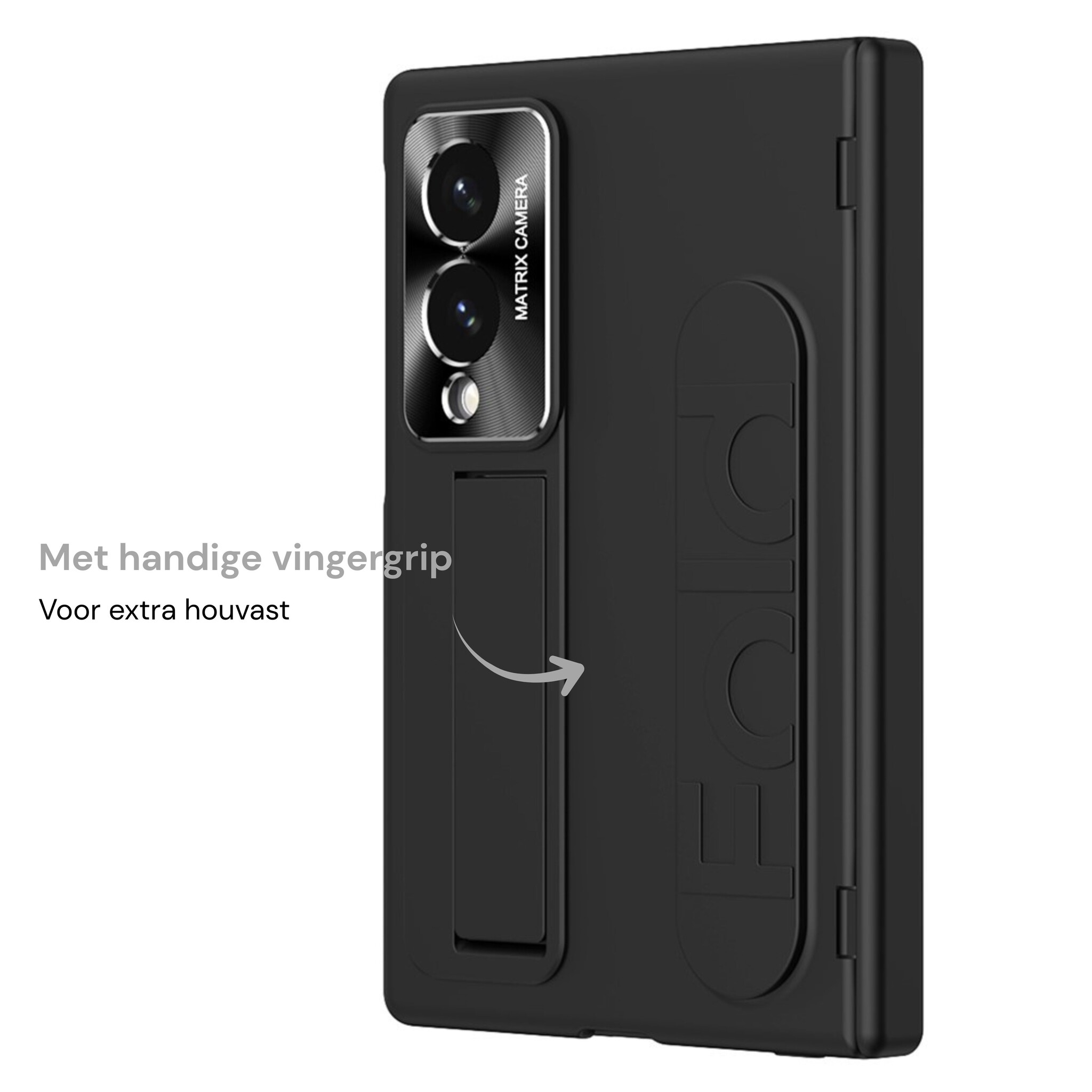 Samsung Galaxy Z Fold 8 Backcover hoes met Kickstand, Grip Ring en Comfortabele Polsband - Zwart