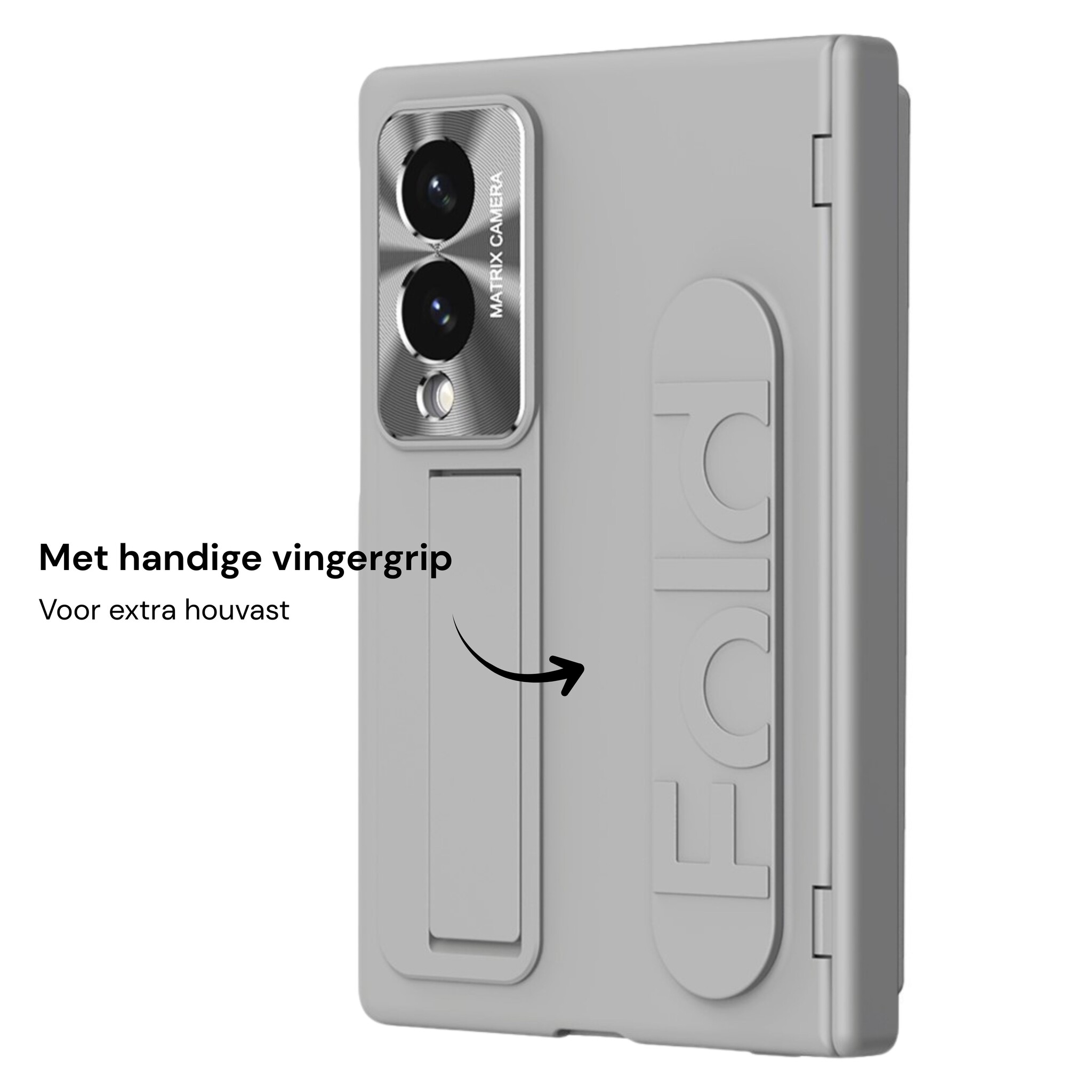 Samsung Galaxy Z Fold 8 Backcover hoes met Kickstand, Grip Ring en Comfortabele Polsband - Grijs