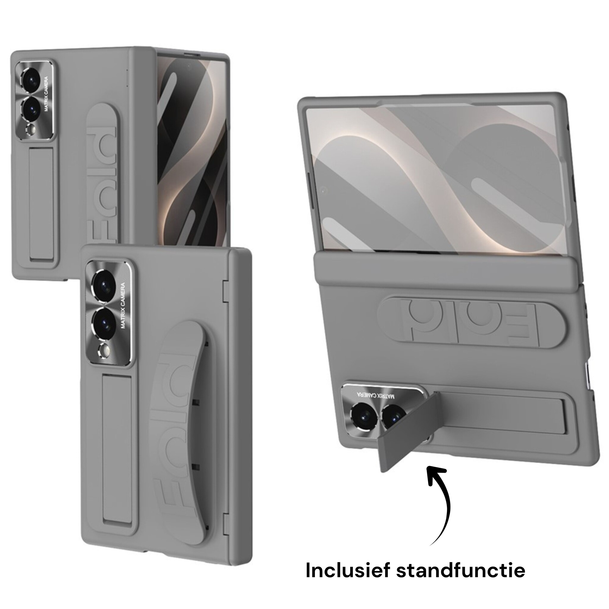 Samsung Galaxy Z Fold 8 Backcover hoes met Kickstand, Grip Ring en Comfortabele Polsband - Grijs