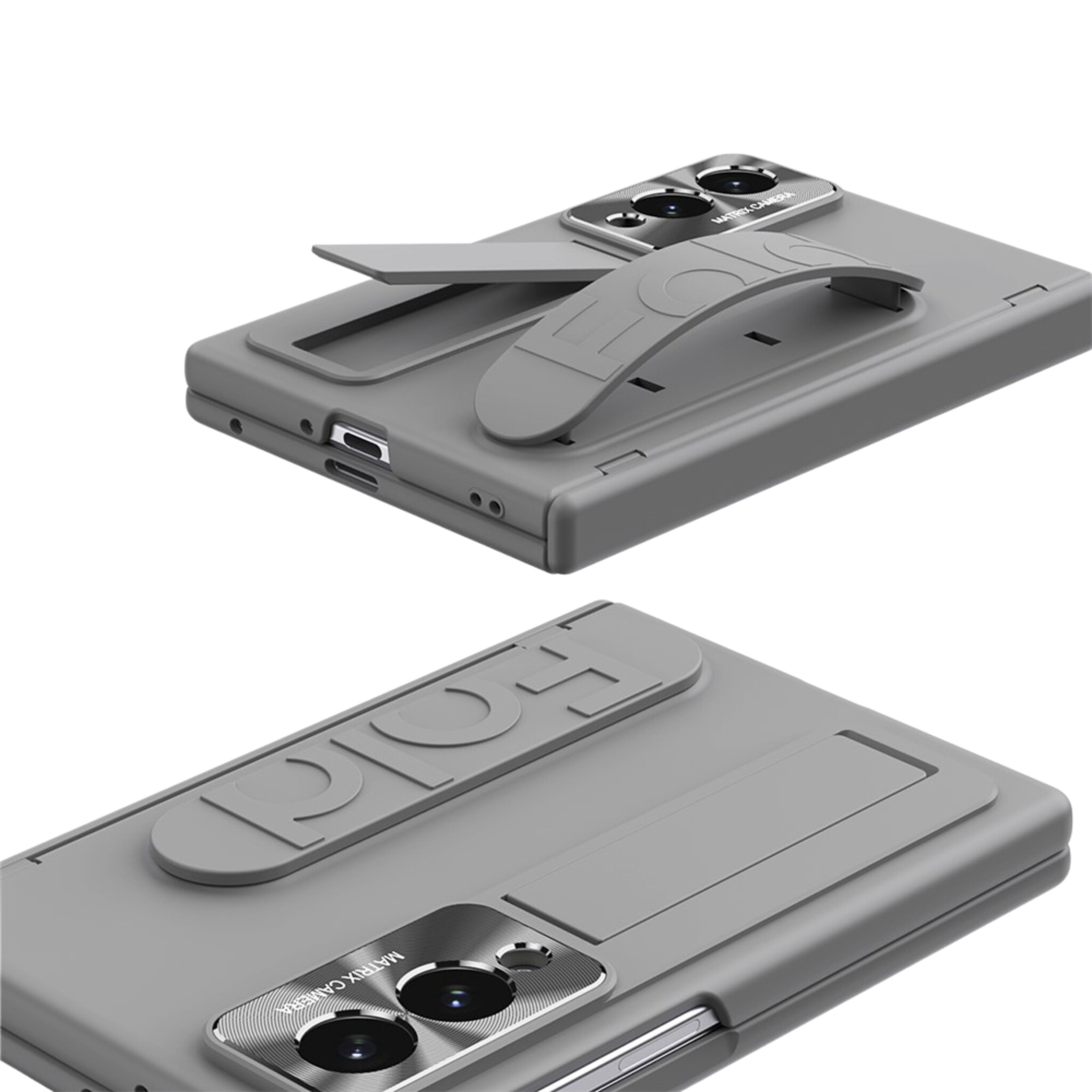 Samsung Galaxy Z Fold 8 Backcover hoes met Kickstand, Grip Ring en Comfortabele Polsband - Grijs