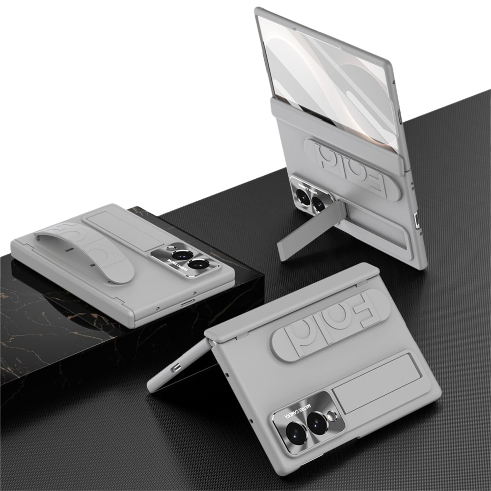 Samsung Galaxy Z Fold 8 Backcover hoes met Kickstand, Grip Ring en Comfortabele Polsband - Grijs