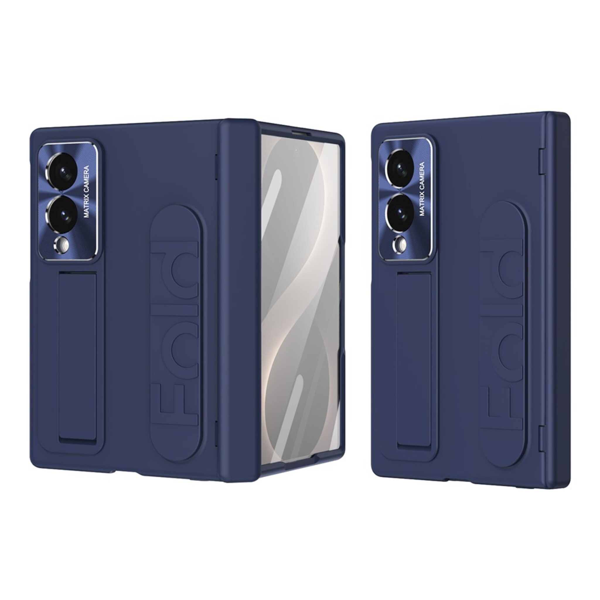 Samsung Galaxy Z Fold 8 Backcover hoes met Kickstand, Grip Ring en Comfortabele Polsband - Donkerblauw