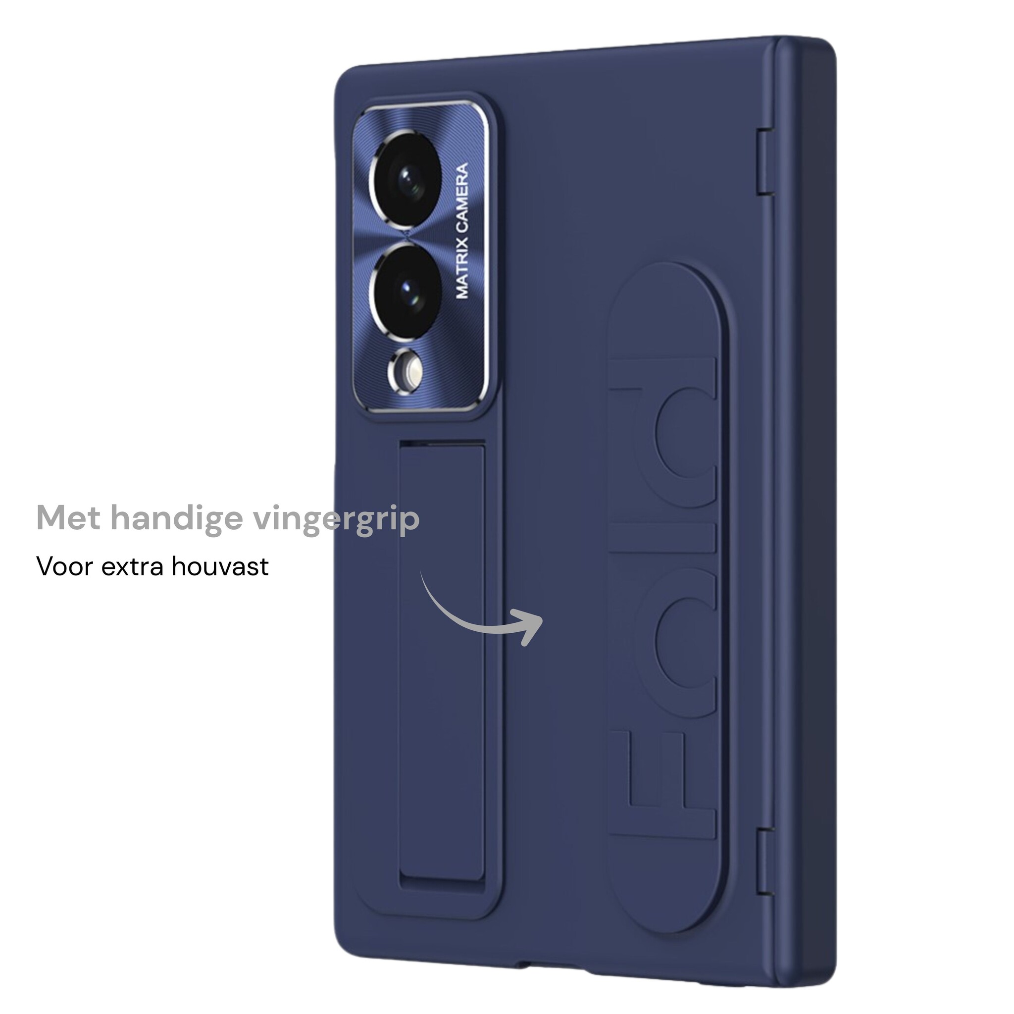 Samsung Galaxy Z Fold 8 Backcover hoes met Kickstand, Grip Ring en Comfortabele Polsband - Donkerblauw