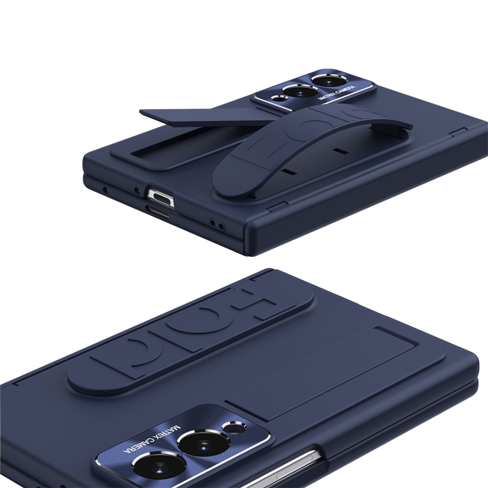 Samsung Galaxy Z Fold 8 Backcover hoes met Kickstand, Grip Ring en Comfortabele Polsband - Donkerblauw
