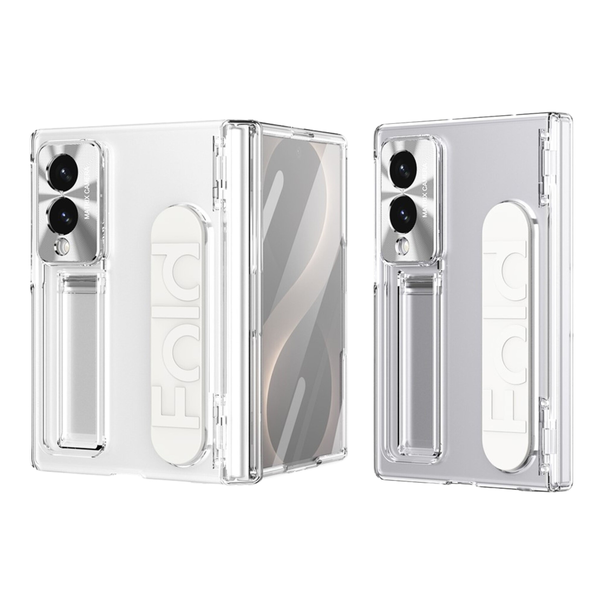 Samsung Galaxy Z Fold 8 Backcover hoes met Kickstand, Grip Ring en Comfortabele Polsband - Transparant