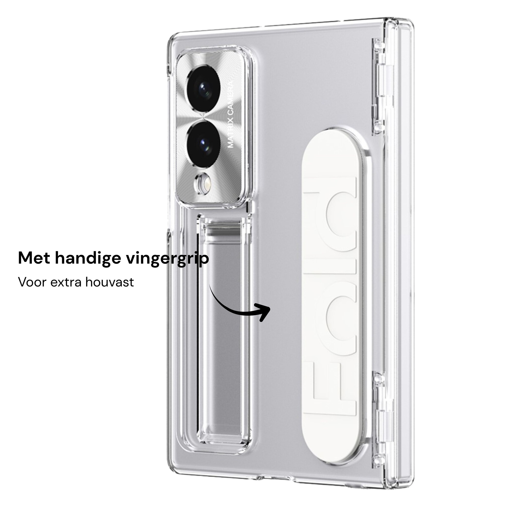 Samsung Galaxy Z Fold 8 Backcover hoes met Kickstand, Grip Ring en Comfortabele Polsband - Transparant