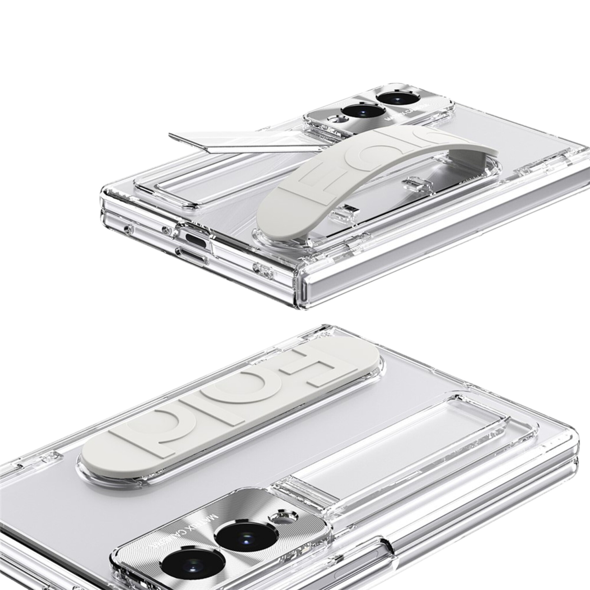 Samsung Galaxy Z Fold 8 Backcover hoes met Kickstand, Grip Ring en Comfortabele Polsband - Transparant
