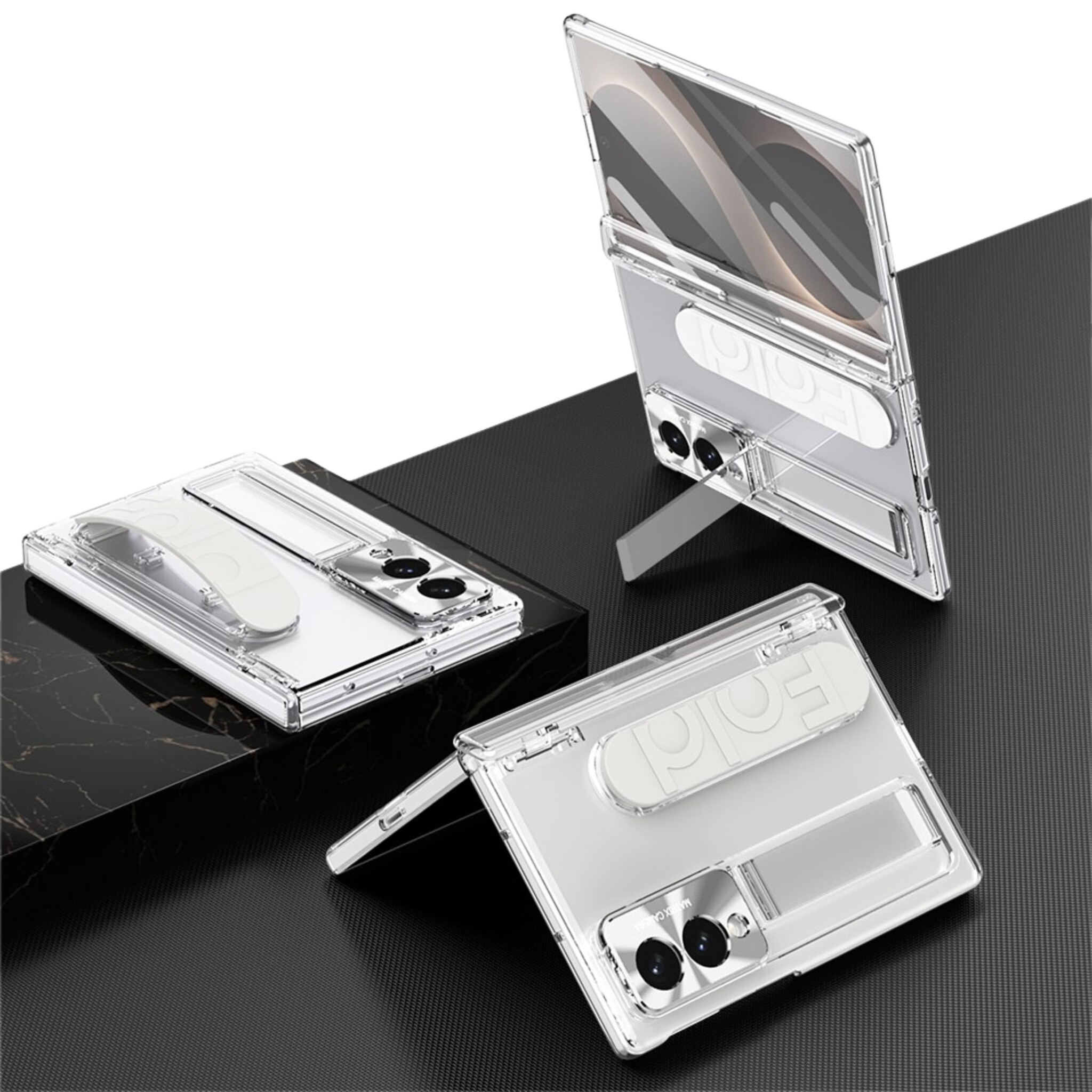 Samsung Galaxy Z Fold 8 Backcover hoes met Kickstand, Grip Ring en Comfortabele Polsband - Transparant