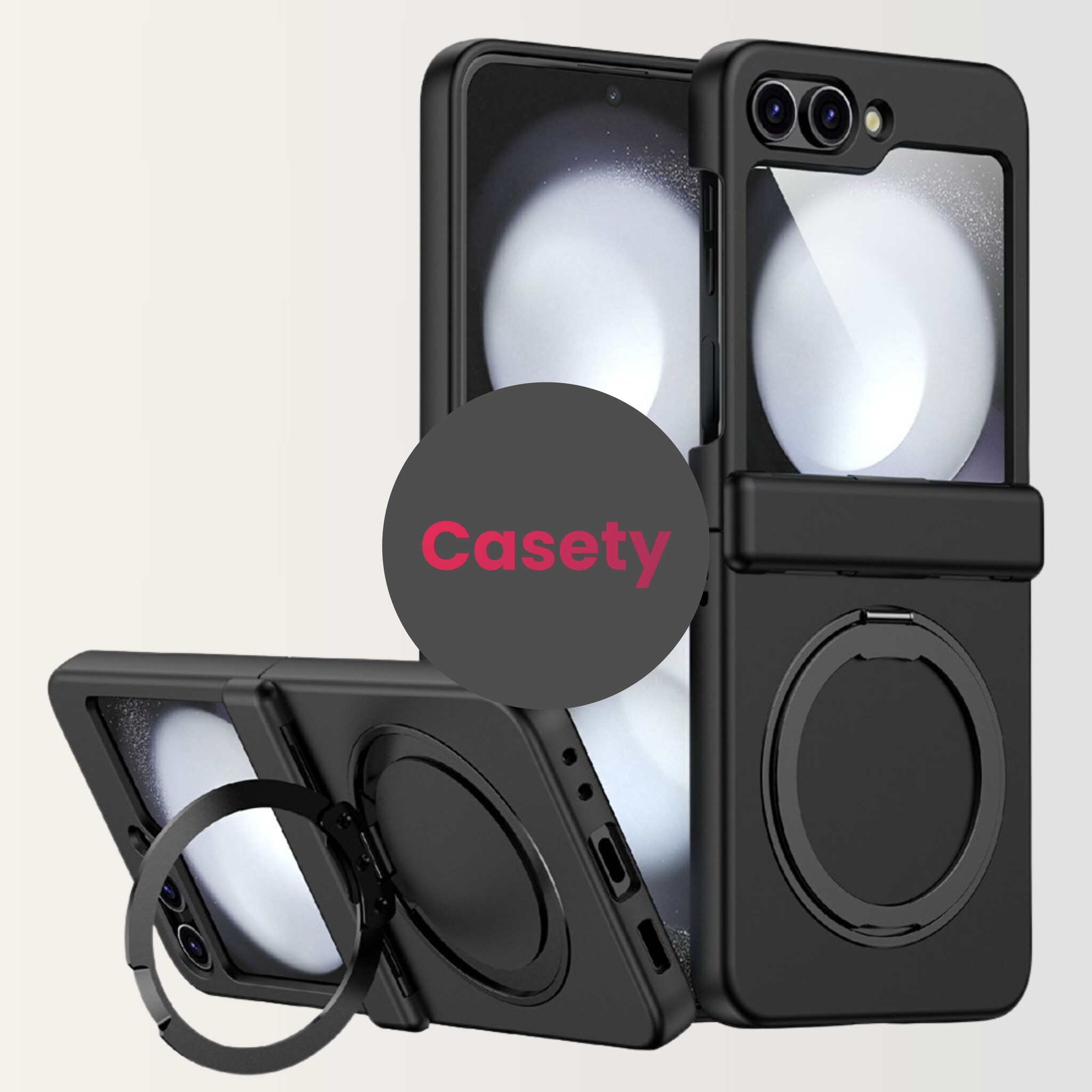 Samsung Galaxy Z Flip 8 hoesje backcover met MagSafe-ring en standfunctie - Zwart
