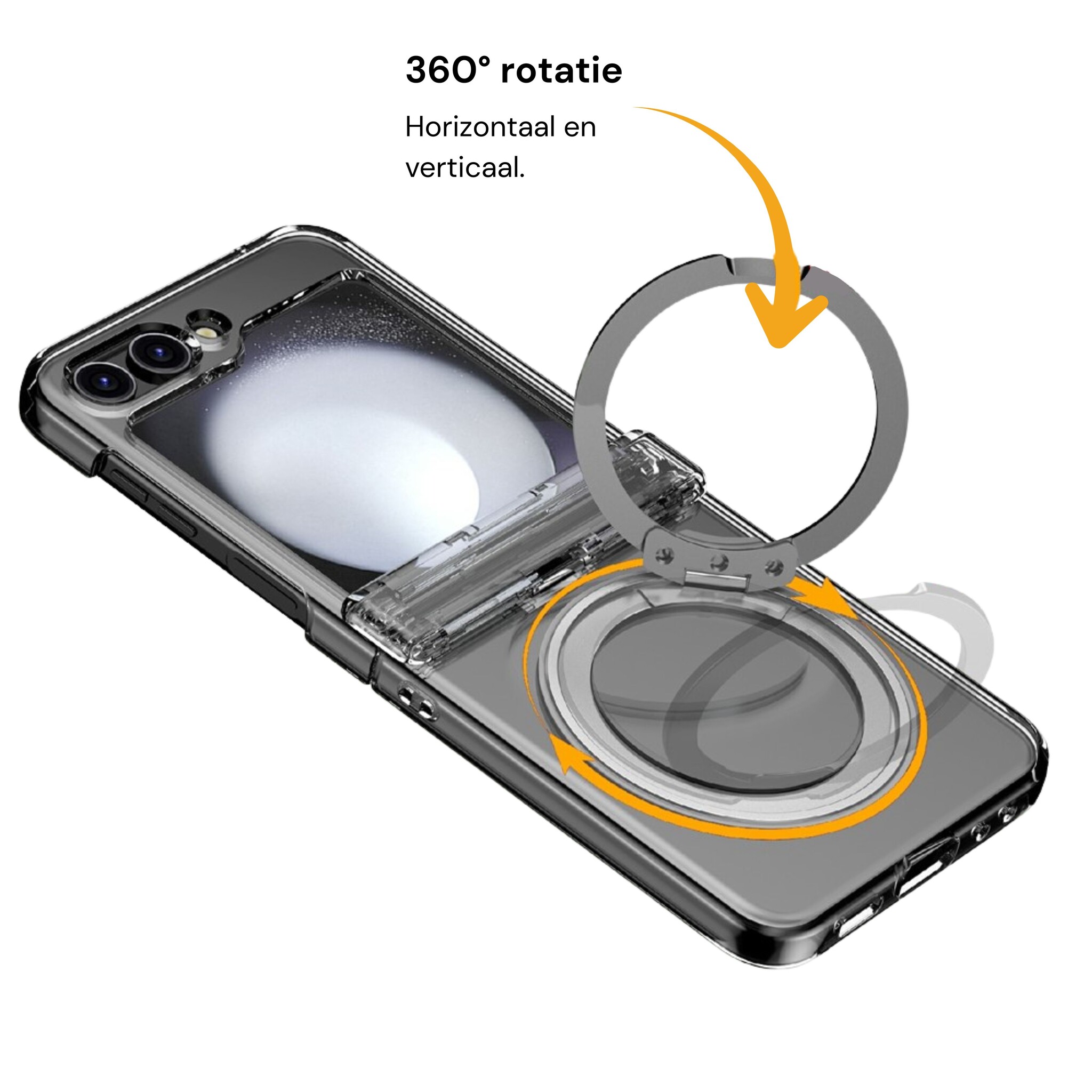 Samsung Galaxy Z Flip 8 hoesje backcover met MagSafe-ring en standfunctie - Transparant