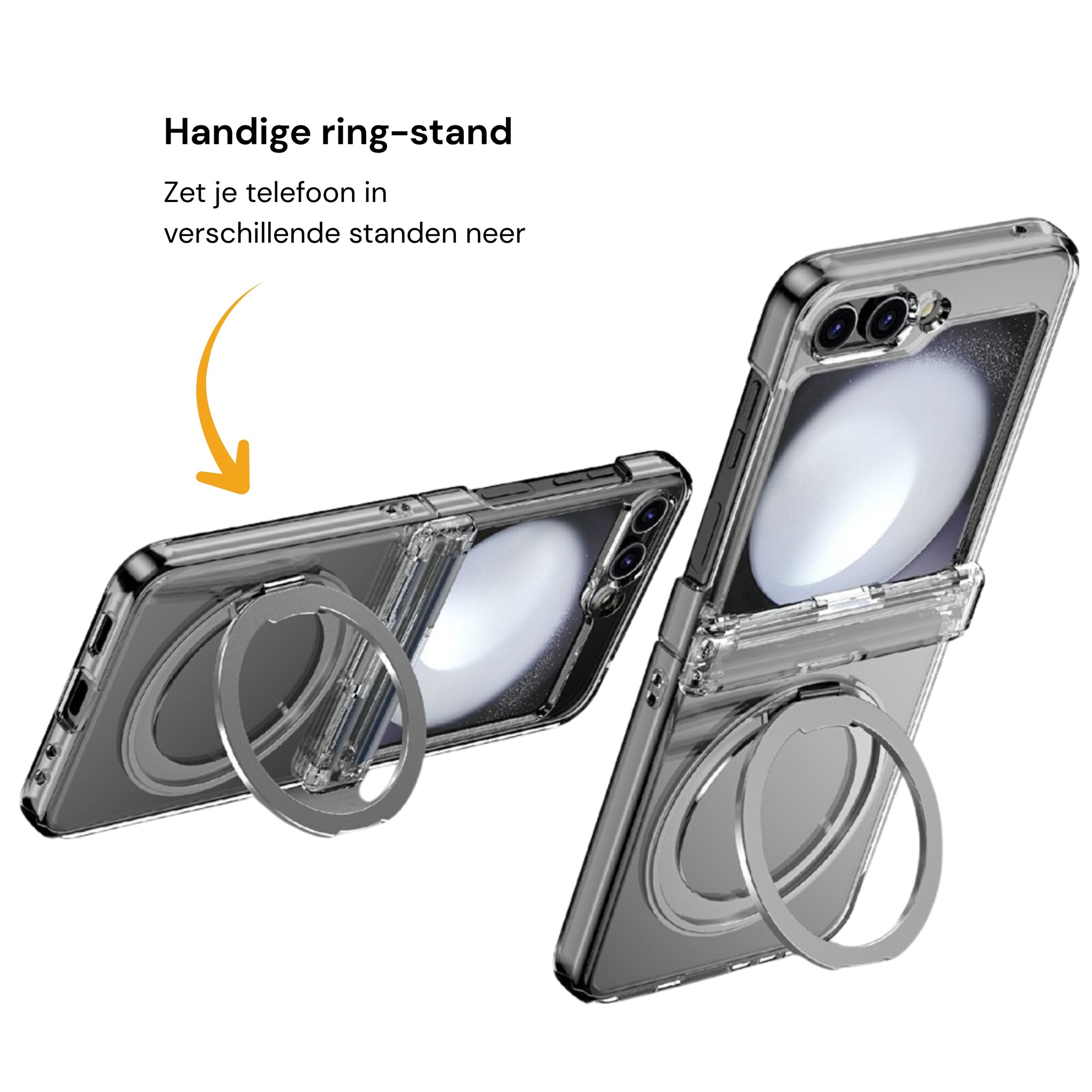 Samsung Galaxy Z Flip 8 hoesje backcover met MagSafe-ring en standfunctie - Transparant