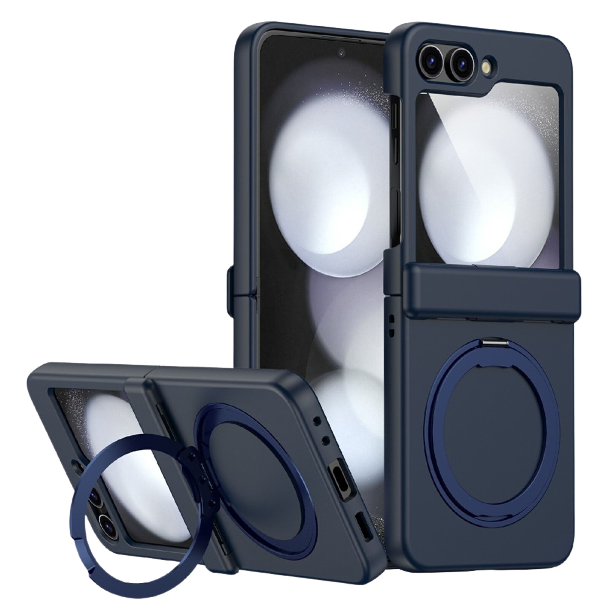 Samsung Galaxy Z Flip 8 hoesje backcover met MagSafe-ring en standfunctie - Donkerblauw