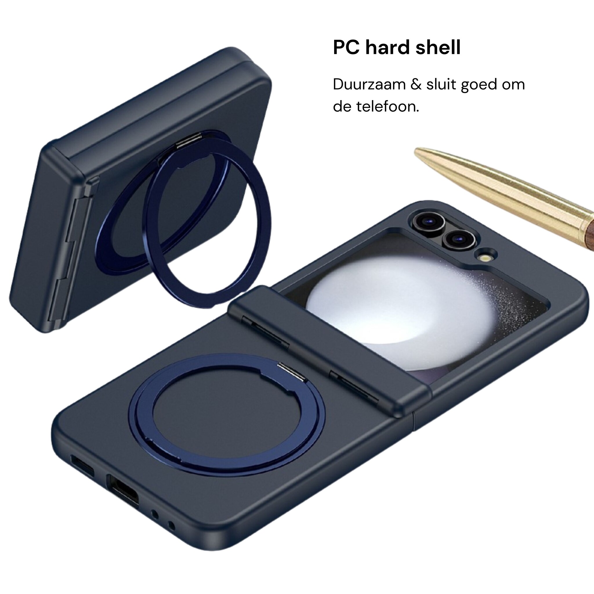 Samsung Galaxy Z Flip 8 hoesje backcover met MagSafe-ring en standfunctie - Donkerblauw