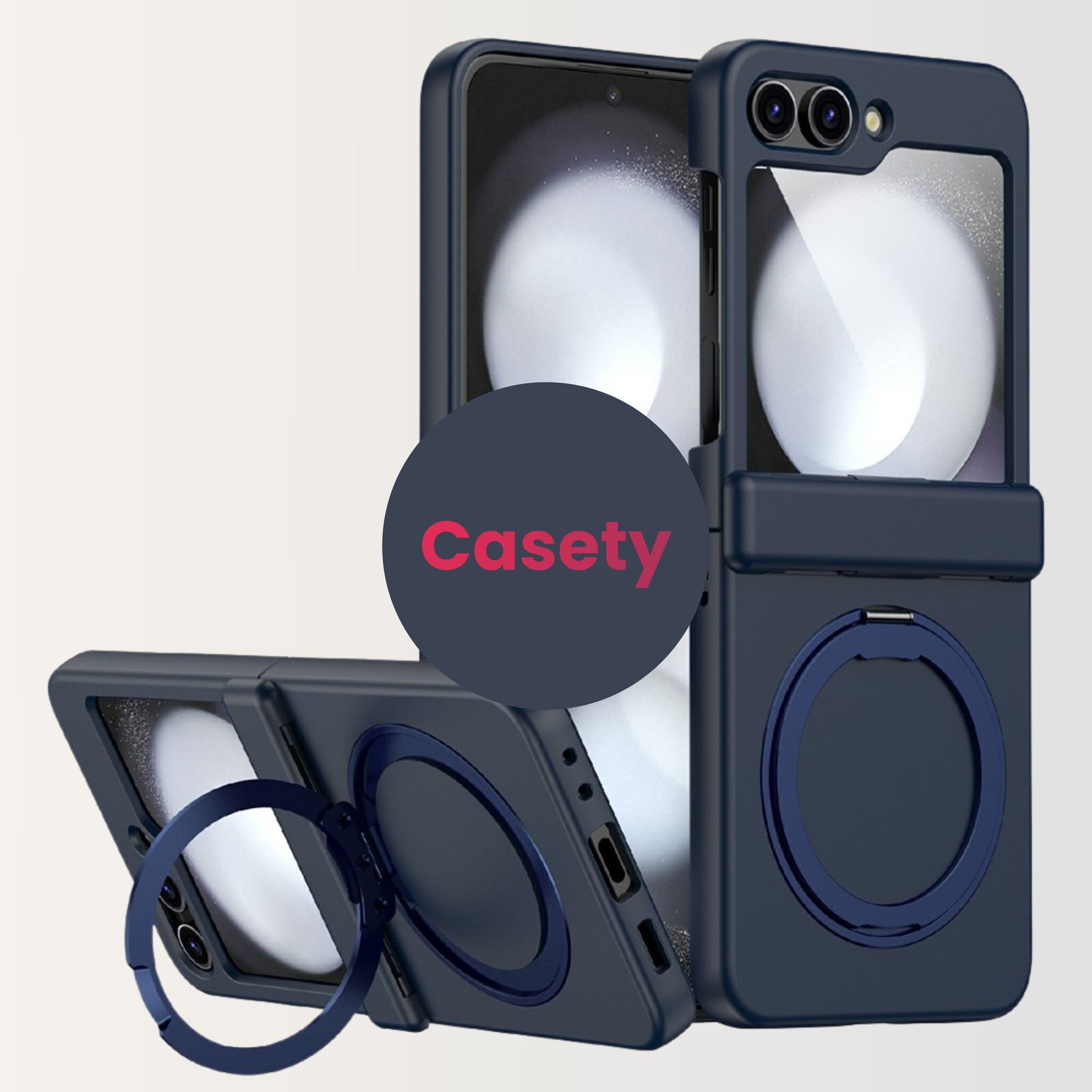 Samsung Galaxy Z Flip 8 hoesje backcover met MagSafe-ring en standfunctie - Donkerblauw