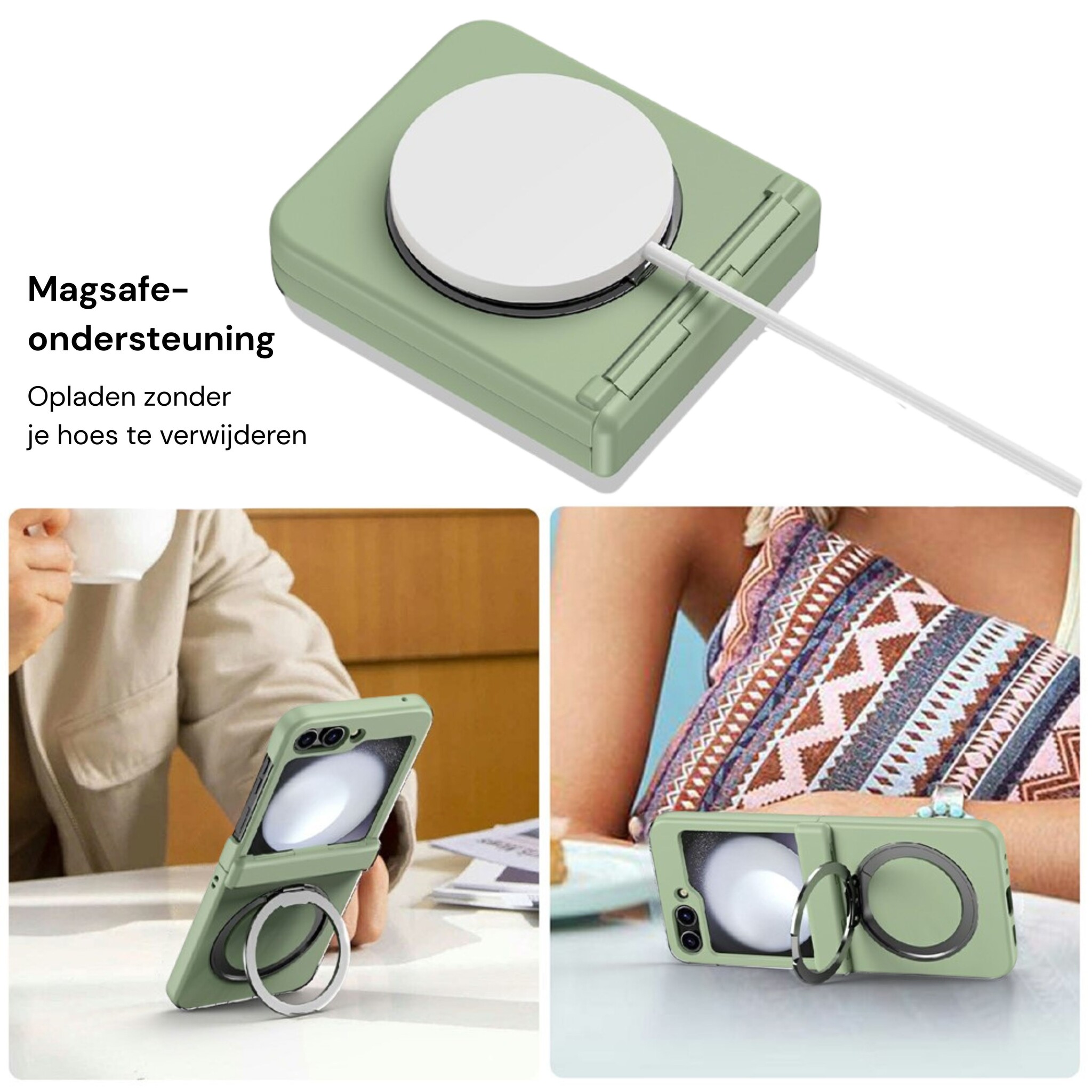 Samsung Galaxy Z Flip 8 hoesje backcover met MagSafe-ring en standfunctie - Groen